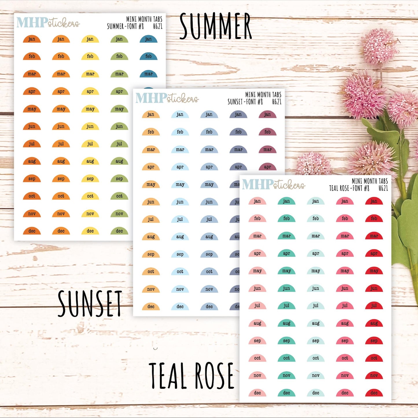 Month Tabs for Laurel Denise small Size Planners || H621
