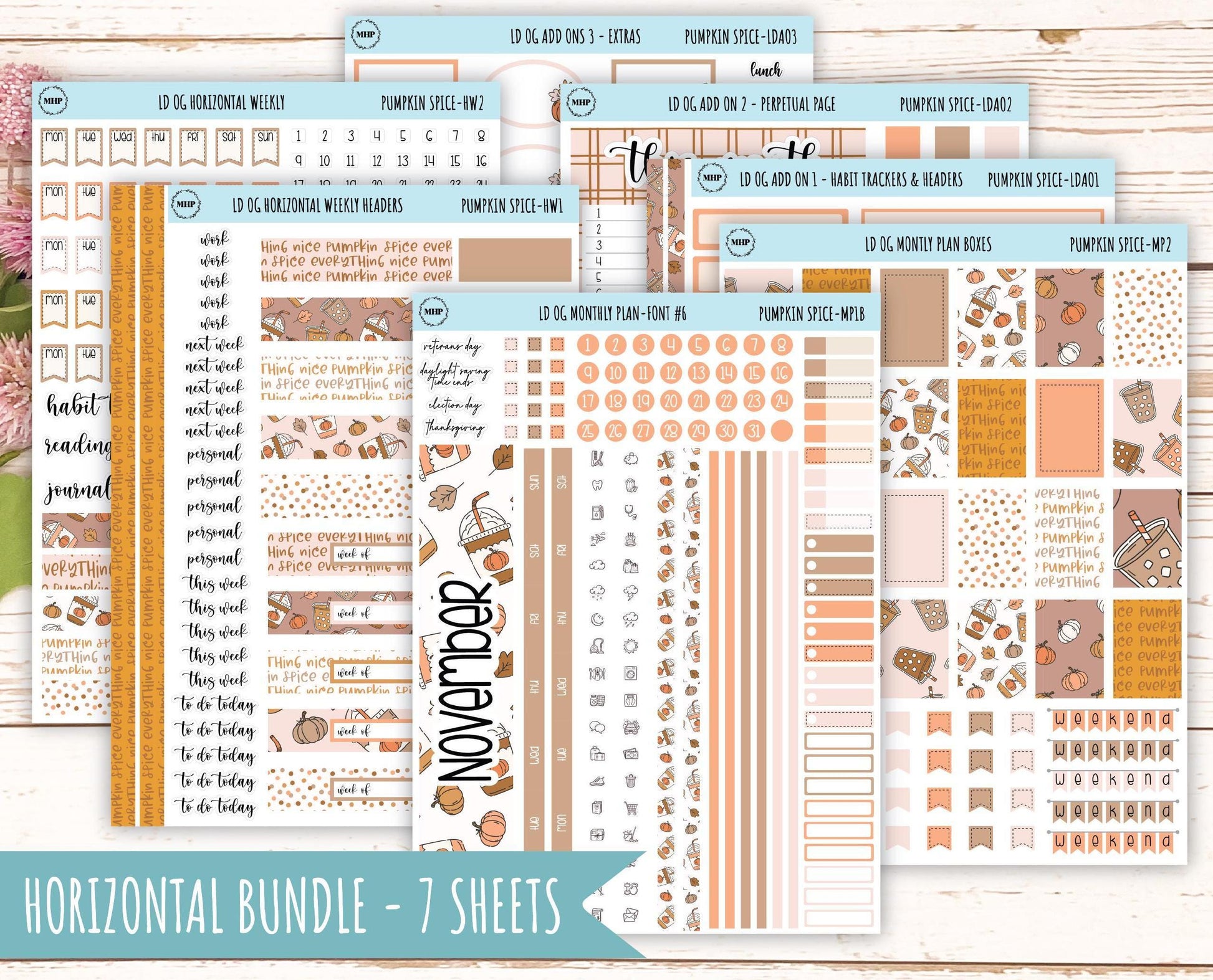 NOVEMBER Stickers for Large size Horizontal & Vertical Laurel Denise Planner. (Formerly Original or Standar Size) "Pumpkin Spice" || OGPS