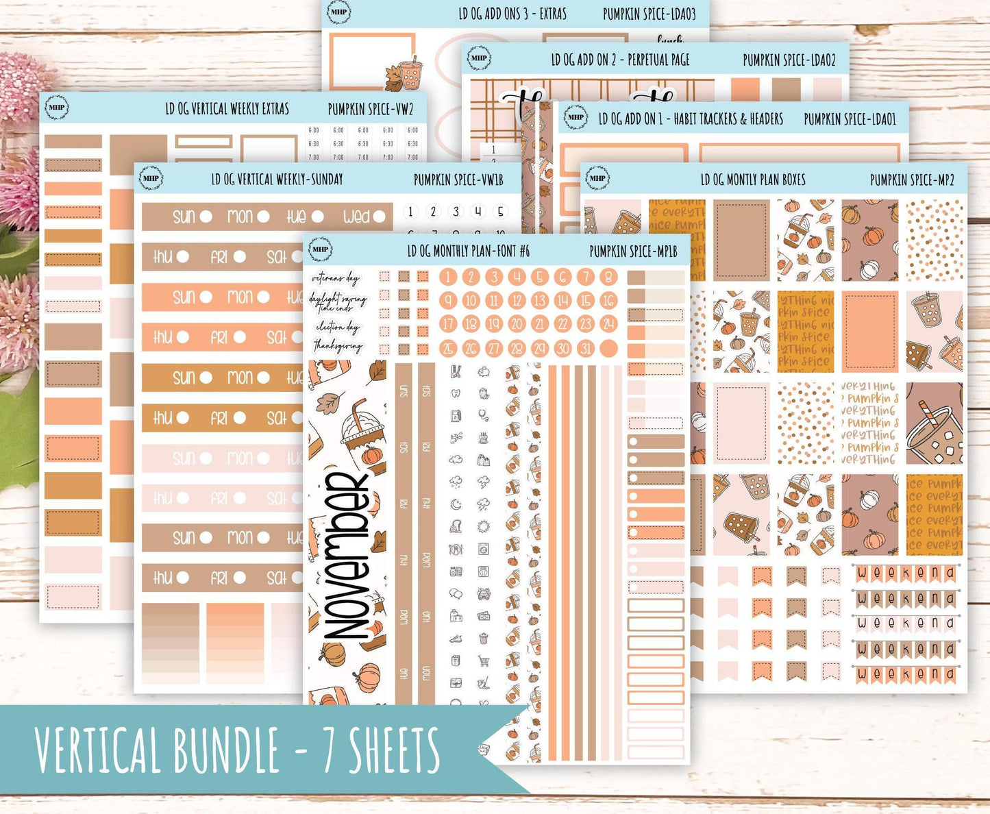 NOVEMBER Stickers for Large size Horizontal & Vertical Laurel Denise Planner. (Formerly Original or Standar Size) "Pumpkin Spice" || OGPS