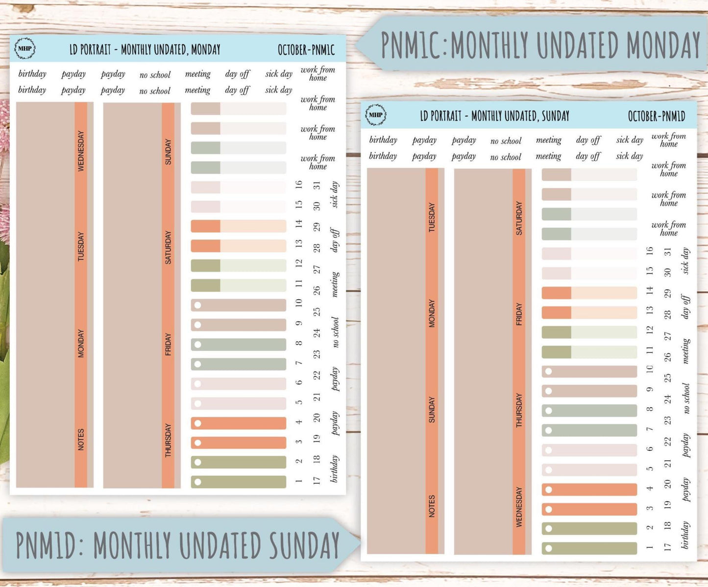 OCTOBER Stickers for The Scout Laurel Denise Planner (formerly Portrait Planner). Neutral Color || PN