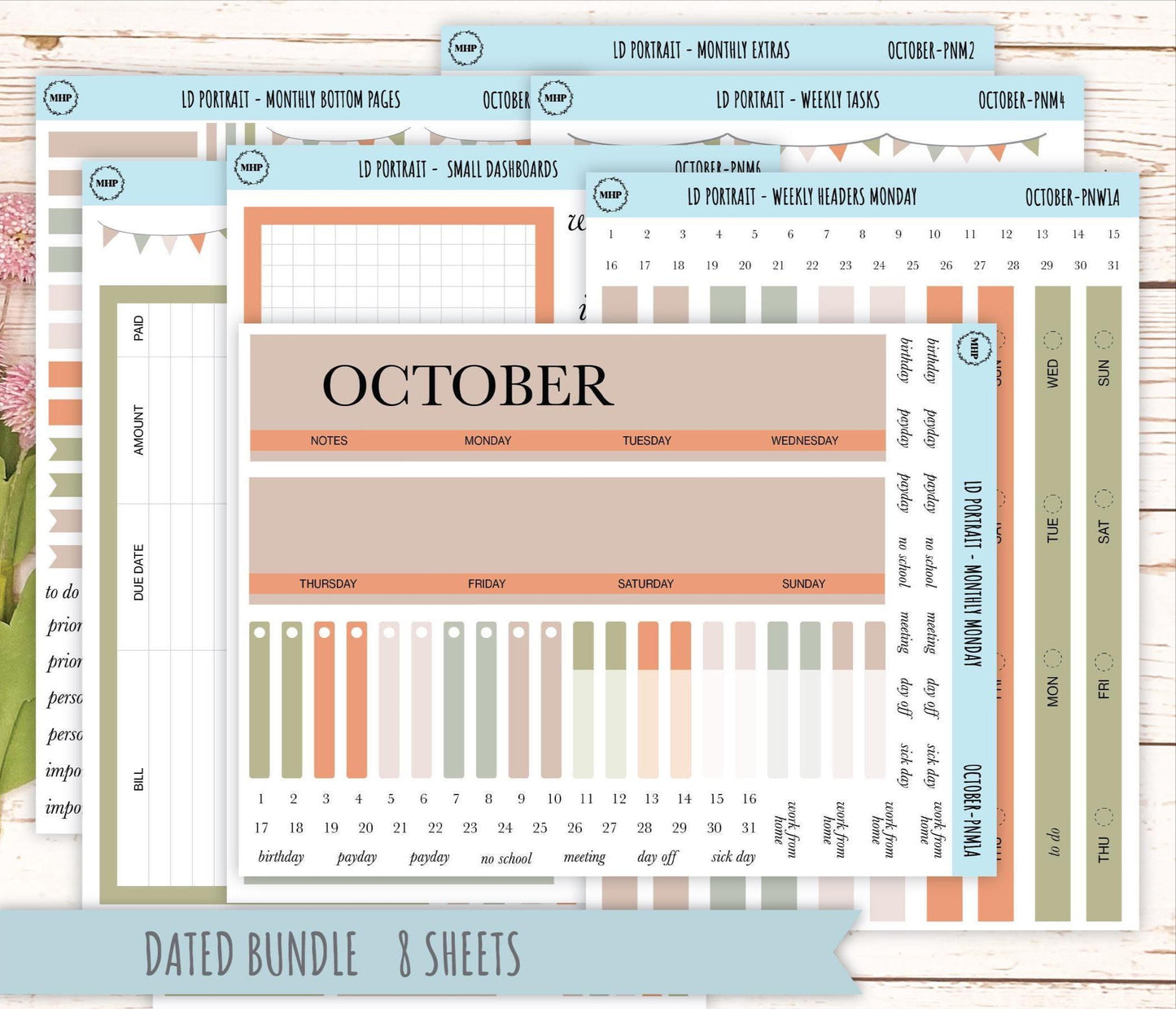 OCTOBER Stickers for The Scout Laurel Denise Planner (formerly Portrait Planner). Neutral Color || PN
