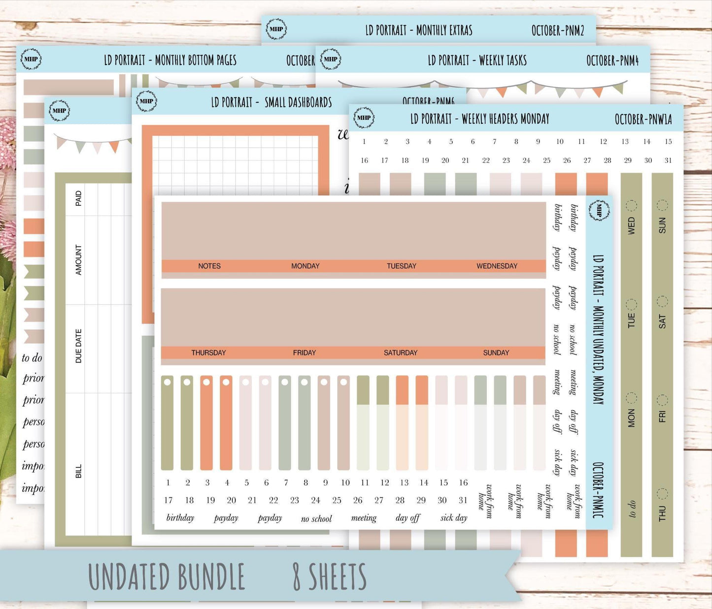 OCTOBER Stickers for The Scout Laurel Denise Planner (formerly Portrait Planner). Neutral Color || PN