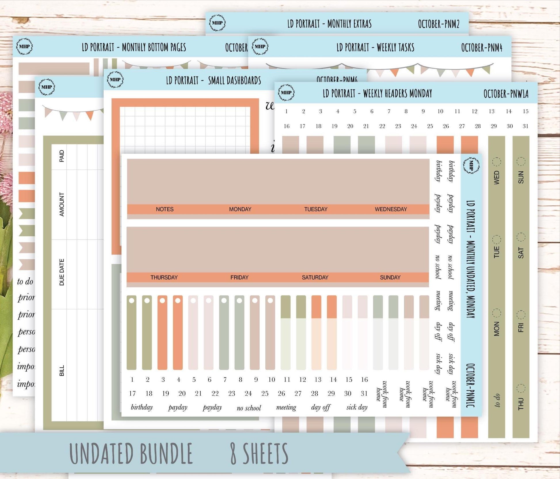 OCTOBER Stickers for The Scout Laurel Denise Planner (formerly Portrait Planner). Neutral Color || PN