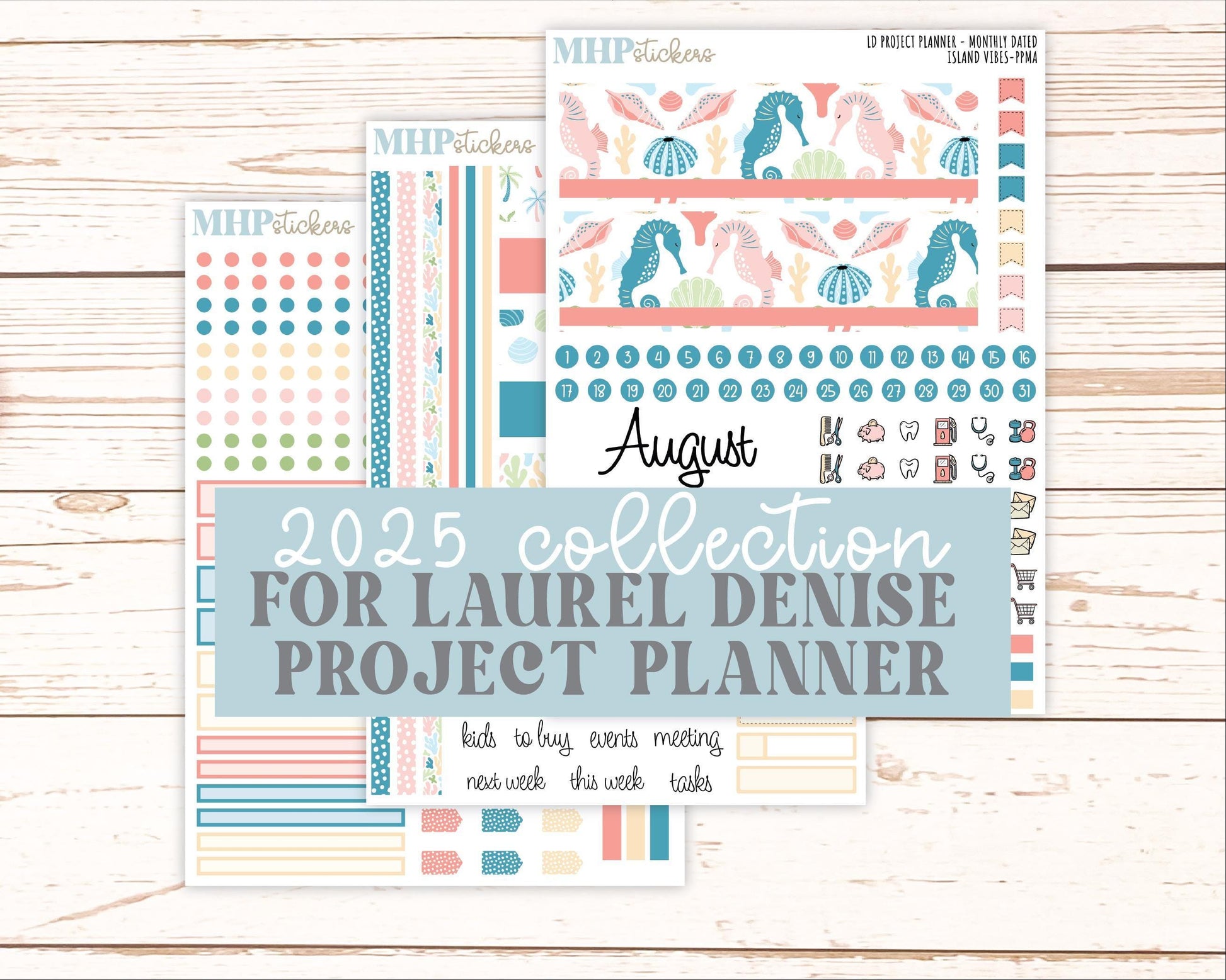 AUGUST Stickers for the large Laurel Denise Rose Planner (Formerly Project Planner) "Island Vibes" || PPIV