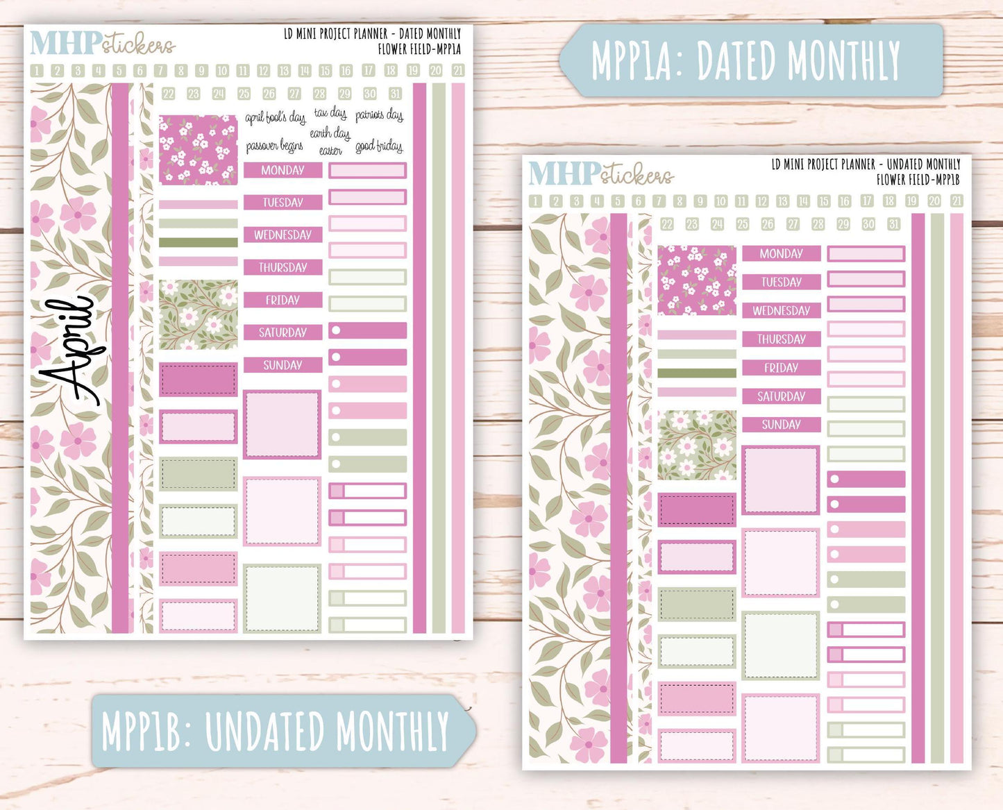 APRIL 2025 Stickers for The Rose Small Laurel Denise Planner (Formerly Mini Project Planner) "Flower Field" || MPPFF