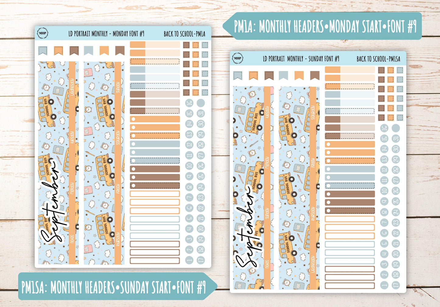 SEPTEMBER Stickers for The Scout Laurel Denise Planner (formerly Portrait Planner). "Back to School" || PST