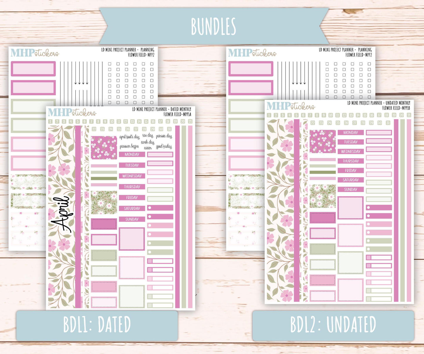 APRIL 2025 Stickers for The Rose Small Laurel Denise Planner (Formerly Mini Project Planner) "Flower Field" || MPPFF