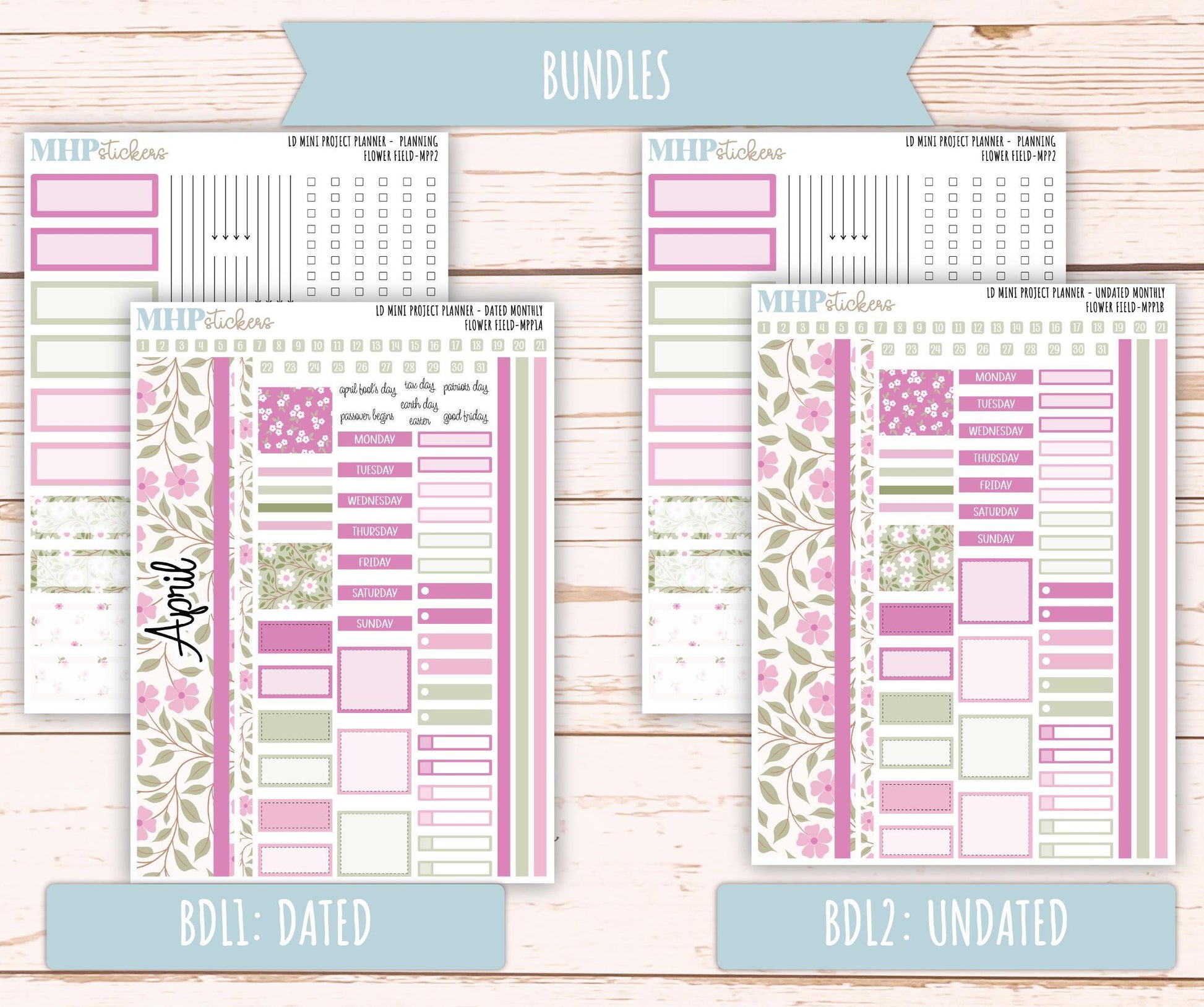 APRIL 2025 Stickers for The Rose Small Laurel Denise Planner (Formerly Mini Project Planner) "Flower Field" || MPPFF