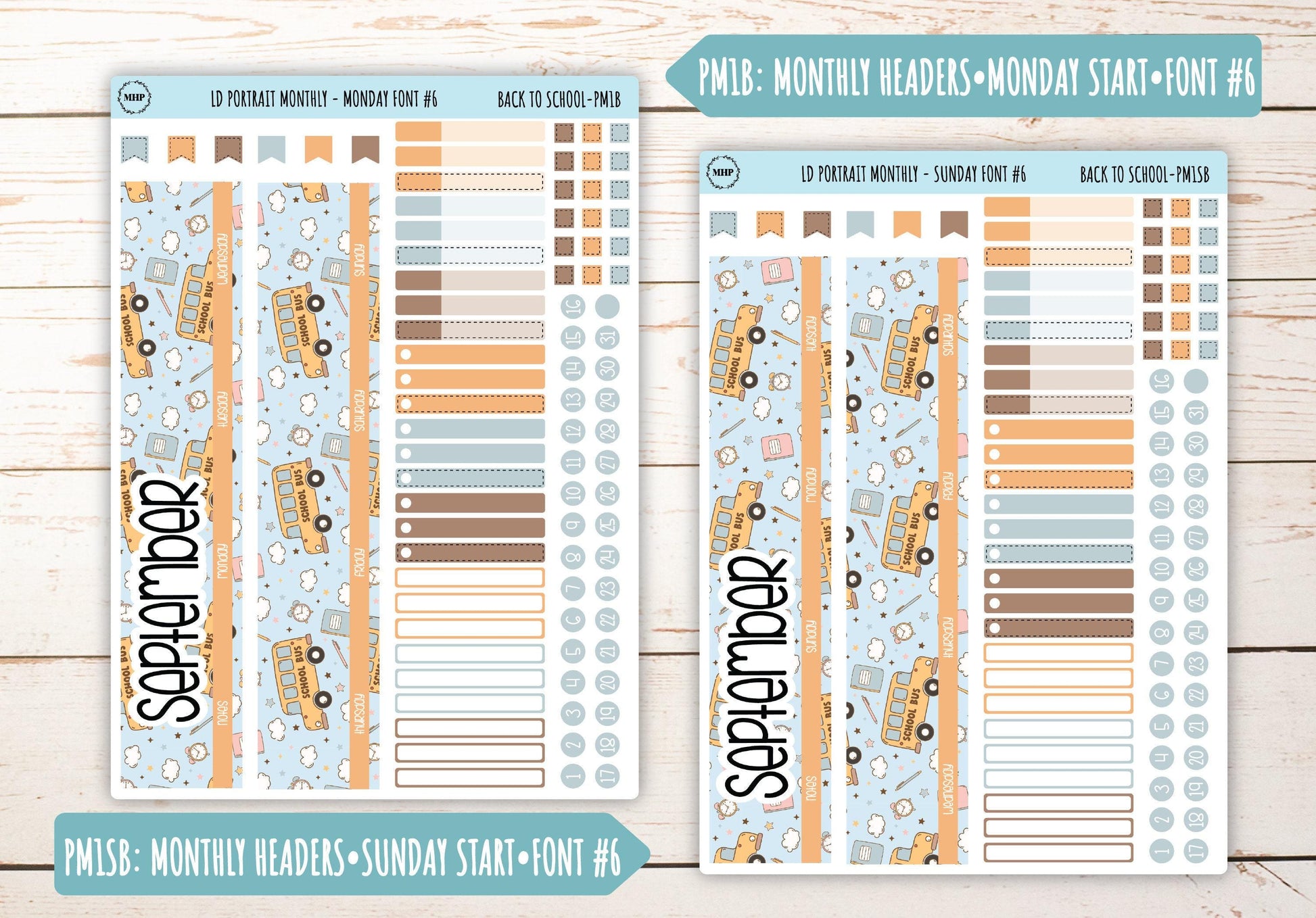 SEPTEMBER Stickers for The Scout Laurel Denise Planner (formerly Portrait Planner). "Back to School" || PST