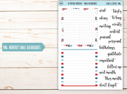 JULY Stickers for The Scout Laurel Denise Planner (formerly Portrait Planner). "Stars and Stripes" || PS&S