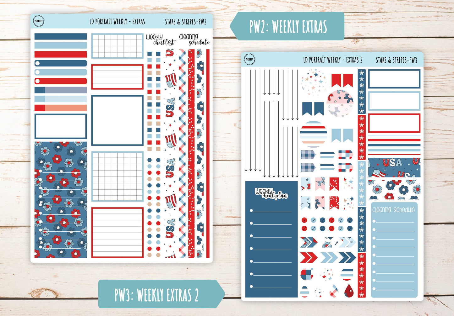 JULY Stickers for The Scout Laurel Denise Planner (formerly Portrait Planner). "Stars and Stripes" || PS&S