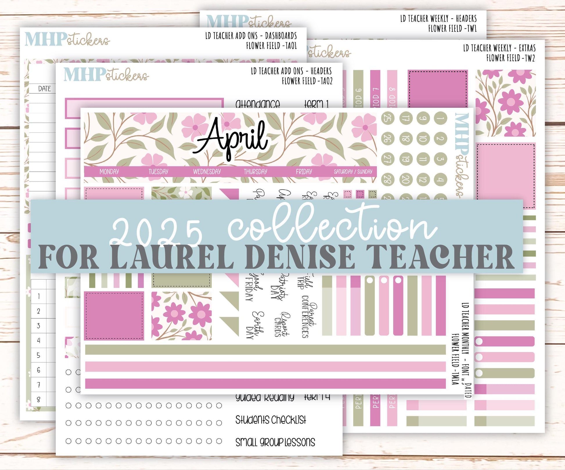 APRIL Stickers for The Valerie Laurel Denise Planner (Formerly Teacher Planner) "Flower Field" || TFF