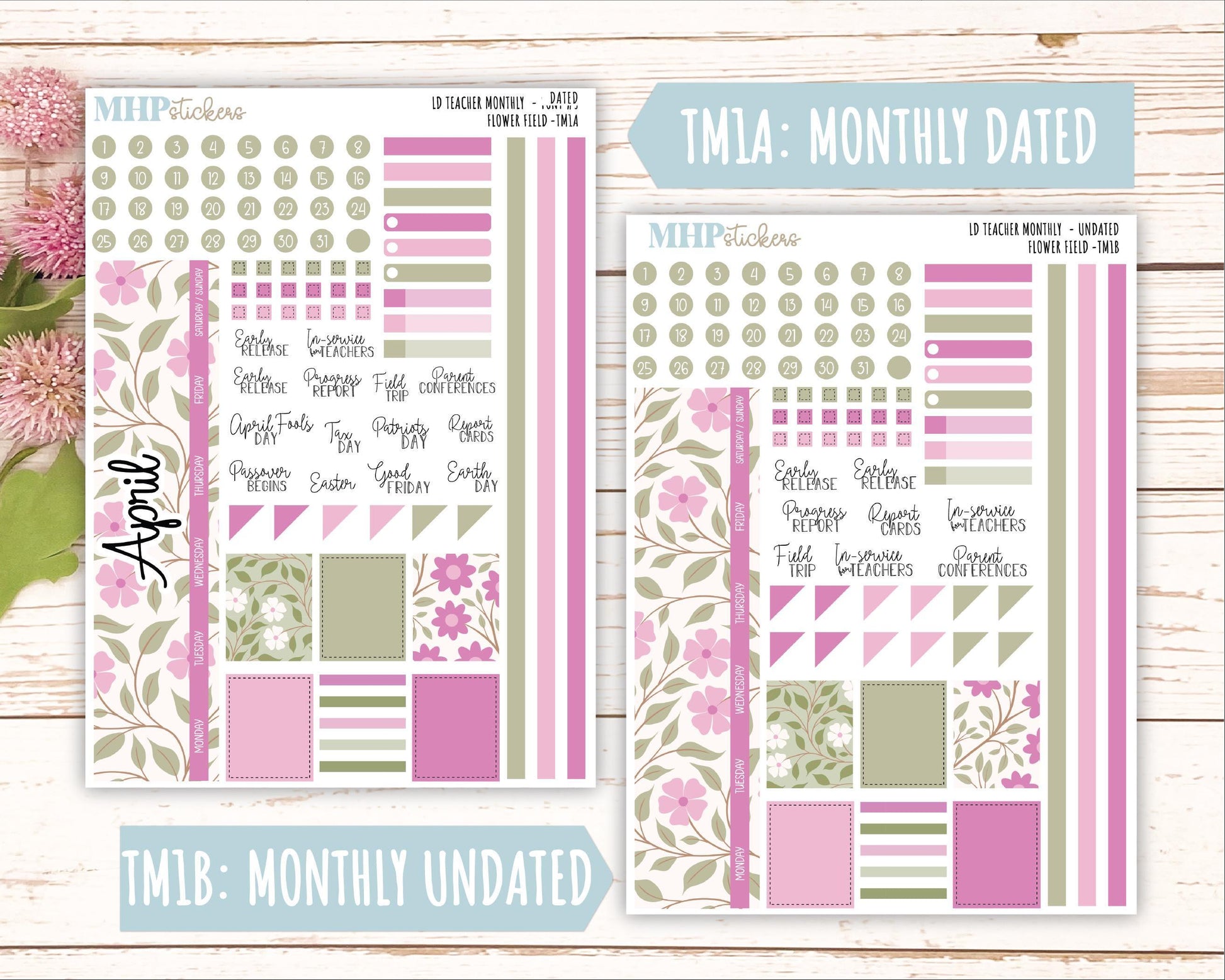 APRIL Stickers for The Valerie Laurel Denise Planner (Formerly Teacher Planner) "Flower Field" || TFF