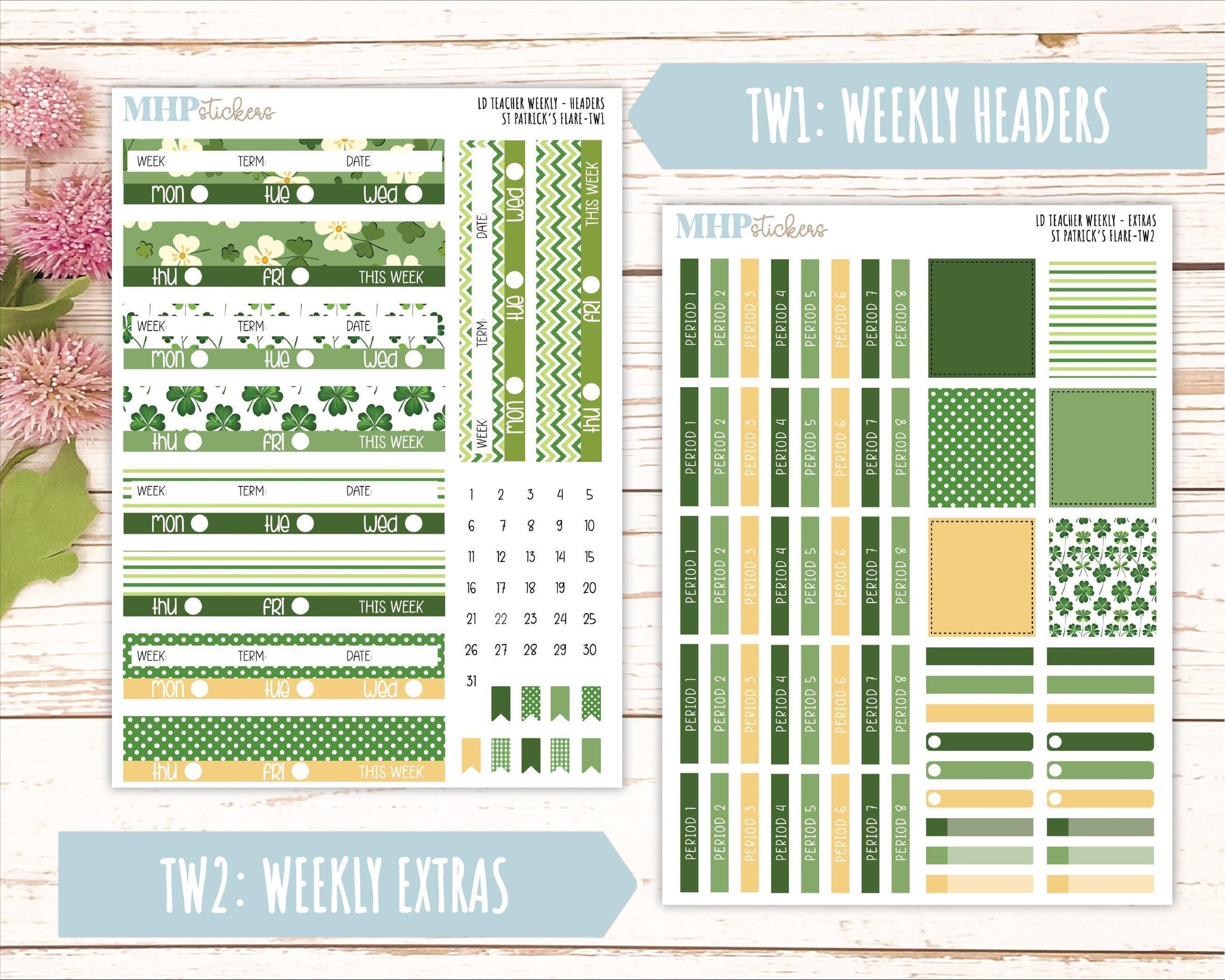 MARCH Stickers for The Valerie Laurel Denise Planner (Formerly Teacher Planner) "St Patrick's Flare" || TSPF