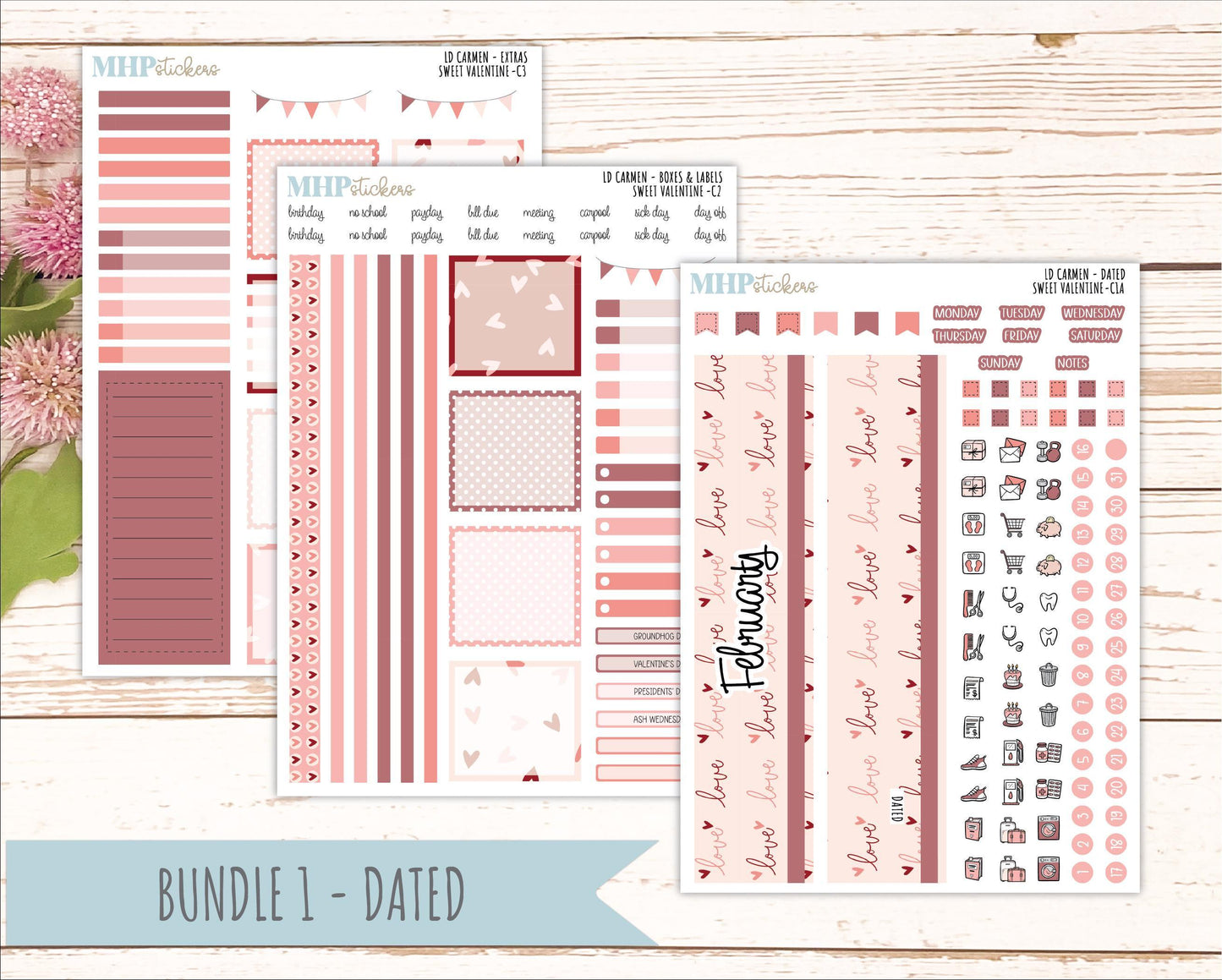 FEBRUARY 2026 Stickers for The Carmen Laurel Denise Planner (Simply Month Planner). "Sweet Valentine" || C