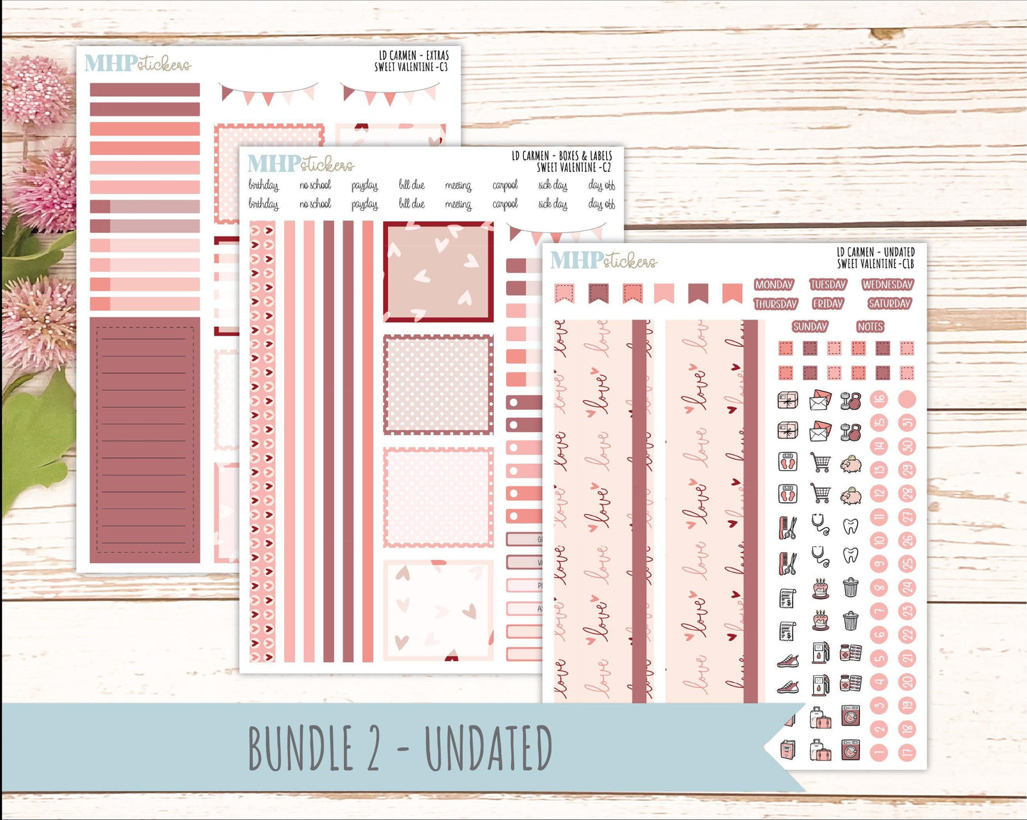FEBRUARY 2026 Stickers for The Carmen Laurel Denise Planner (Simply Month Planner). "Sweet Valentine" || C