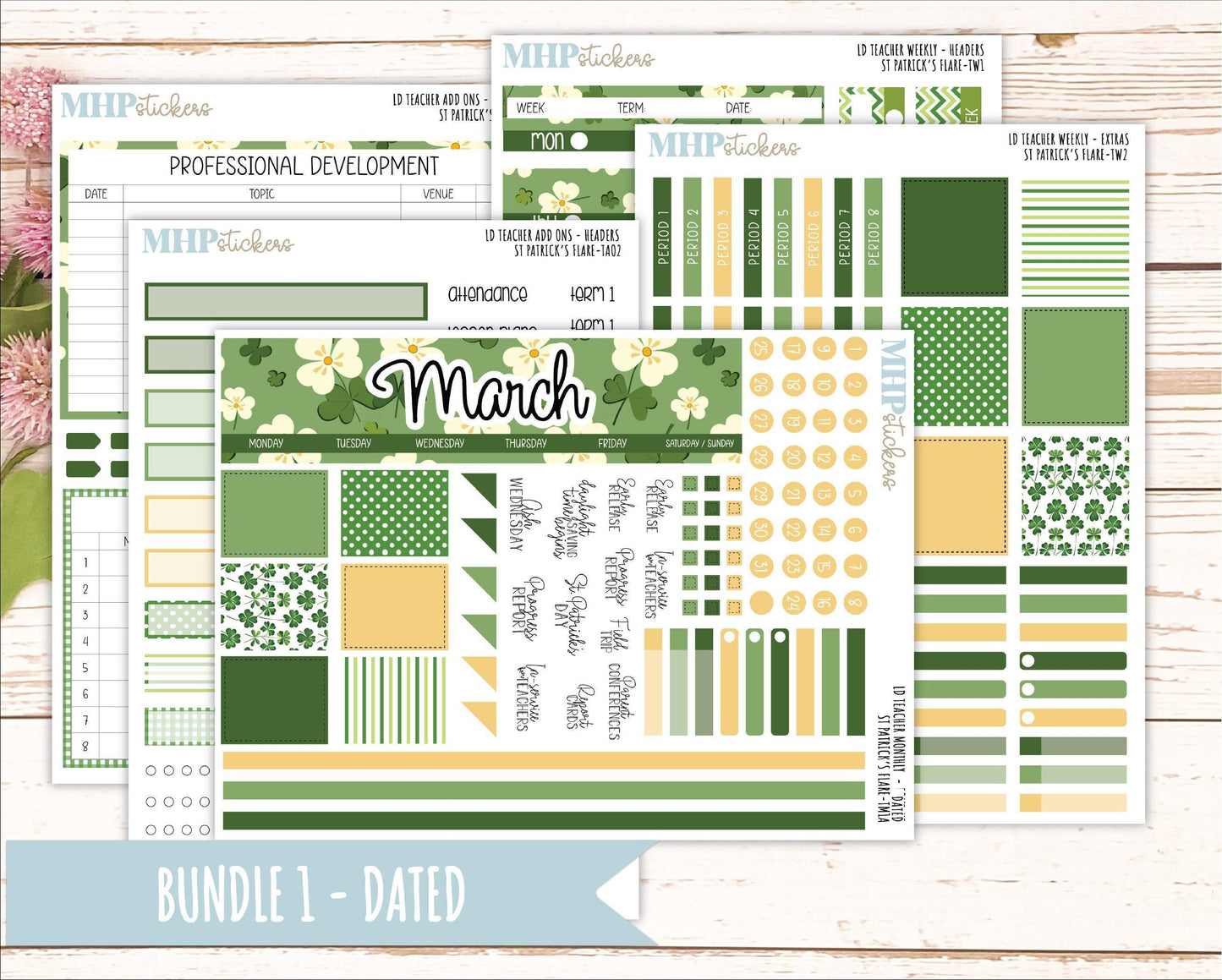 MARCH Stickers for The Valerie Laurel Denise Planner (Formerly Teacher Planner) "St Patrick's Flare" || TSPF