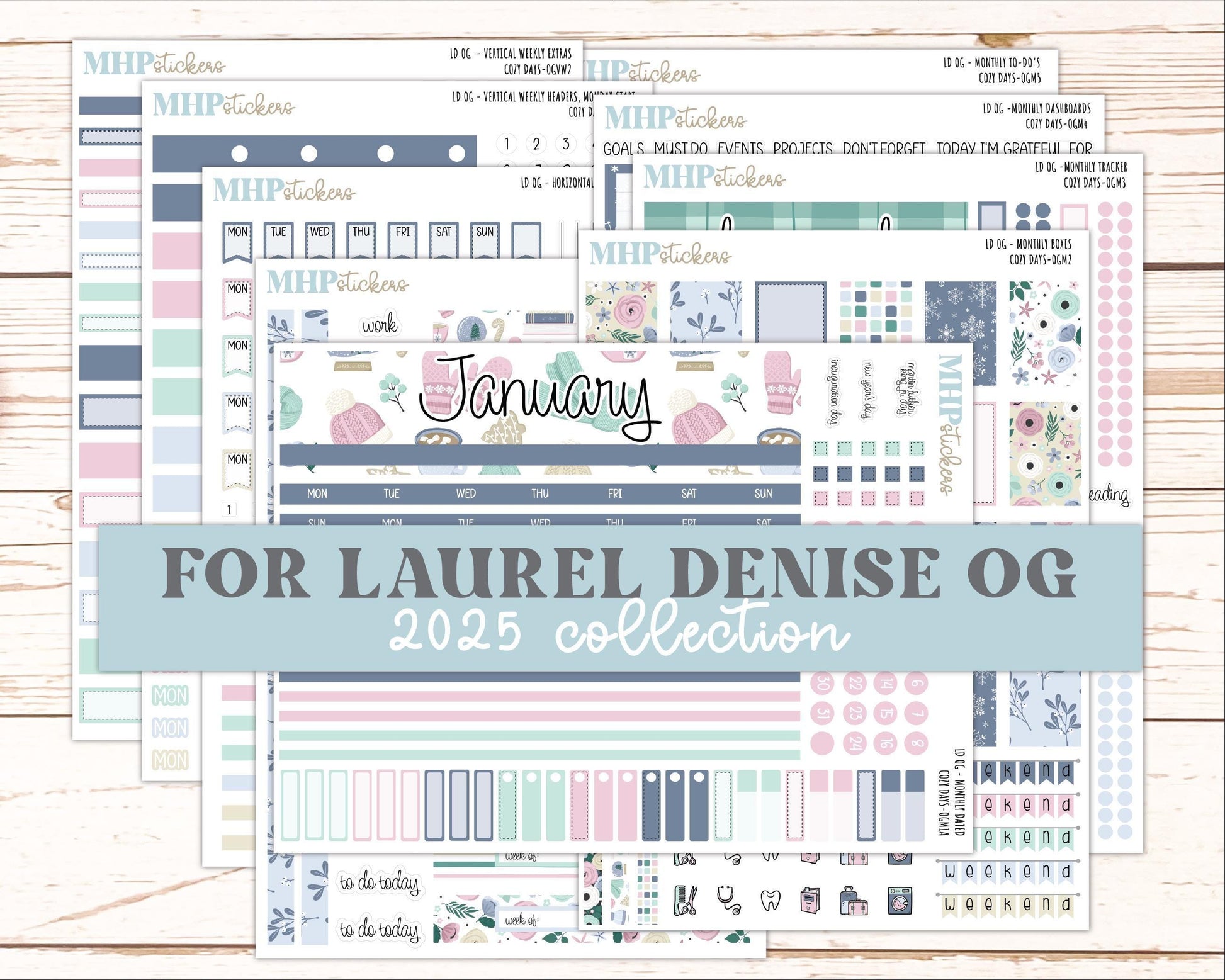 JANUARY 2025 Stickers for Large size Horizontal & Vertical Laurel Denise Planner. (Formerly Original or Standar Size) "Cozy Days" || OGCD