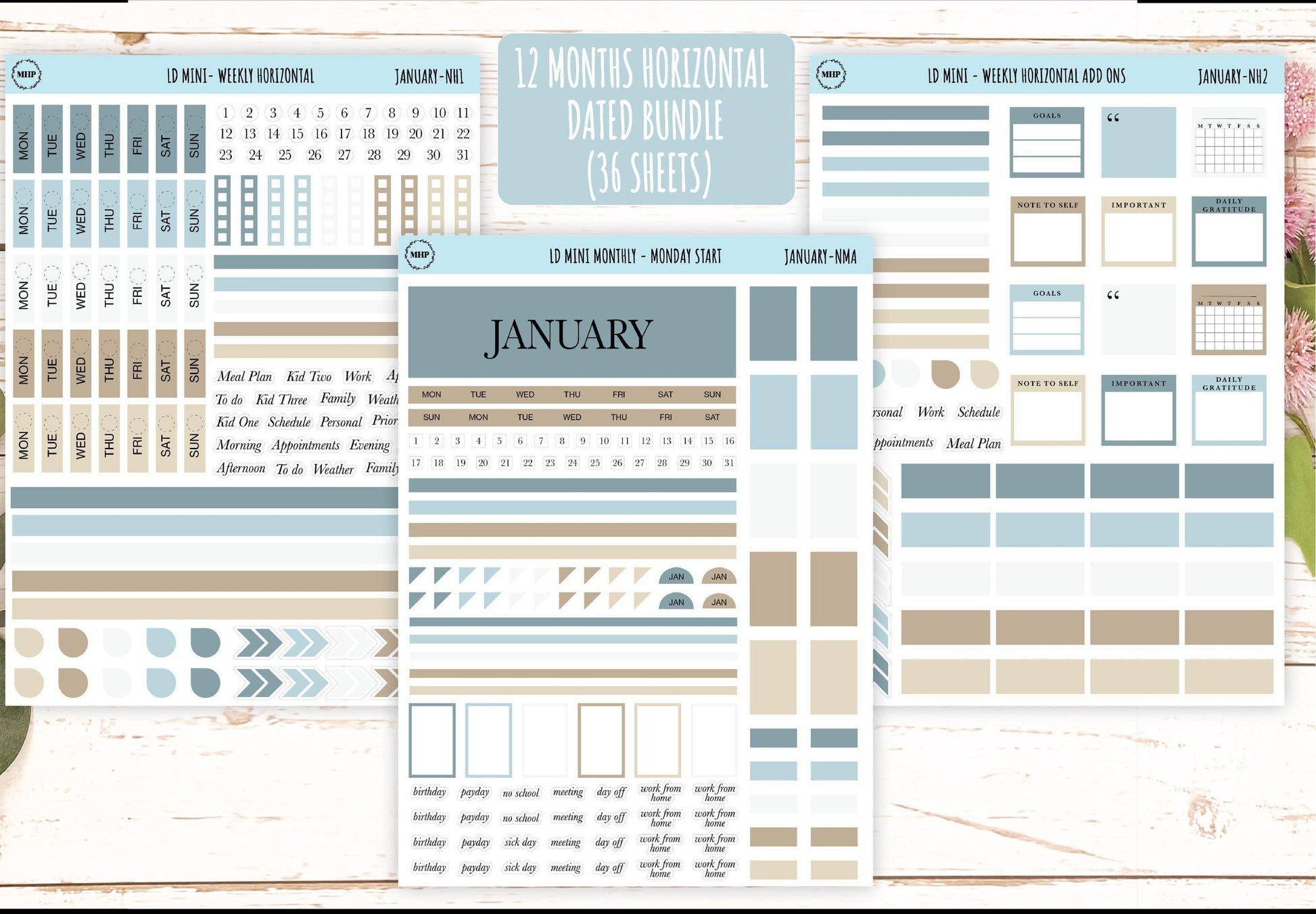 Neutral Color Bundles for Small Horizontal & Vertical Laurel Denise Planners. (Formerly Mini Planner) || NMBDLS