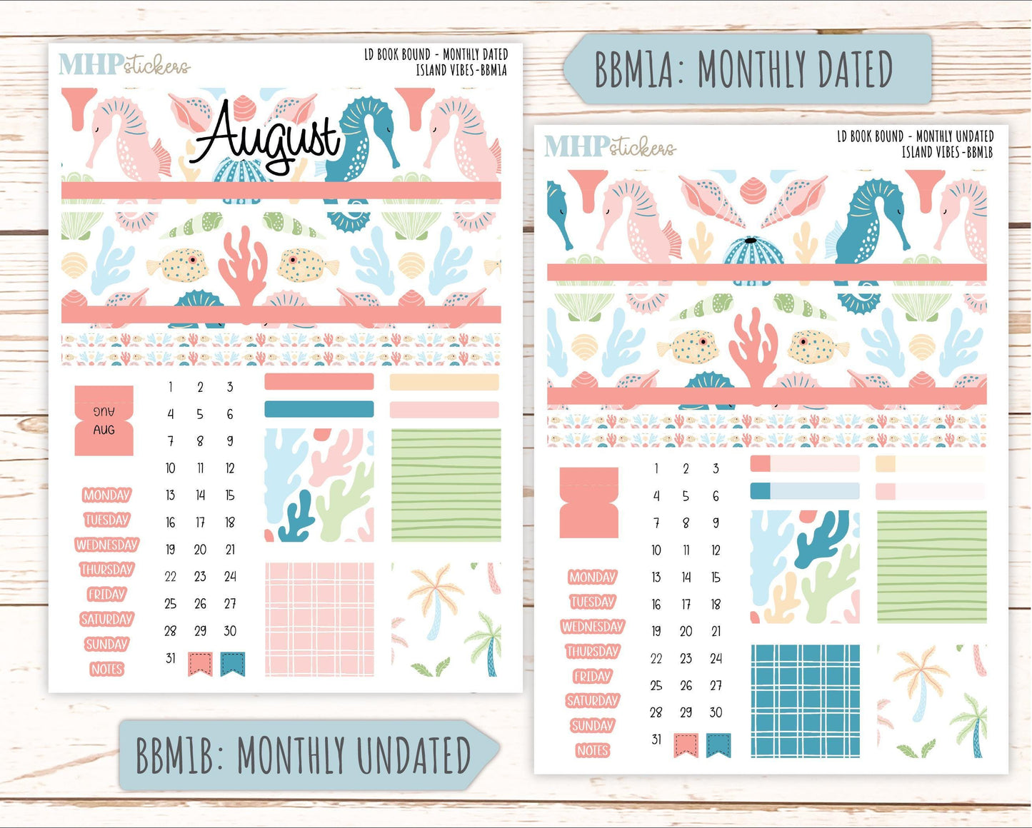 August 2025 Stickers for The Mae & The Kristy Laurel Denise Planners ( Formerly Book Bound Planner) "Island Vibes" || BB