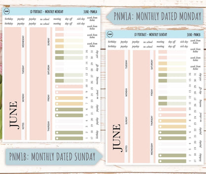 JUNE Stickers for The Scout Laurel Denise Planner (formerly Portrait Planner). Neutral Color || PN