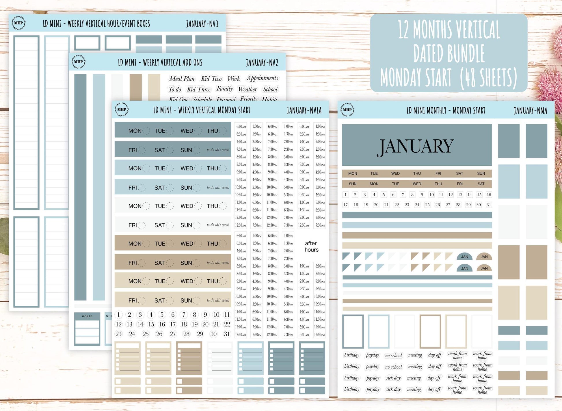 Neutral Color Bundles for Small Horizontal & Vertical Laurel Denise Planners. (Formerly Mini Planner) || NMBDLS