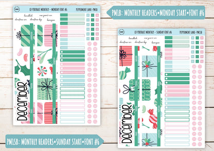 DECEMBER Stickers for The Scout Laurel Denise Planner (formerly Portrait Planner). "Peppermint Lane" || PPL