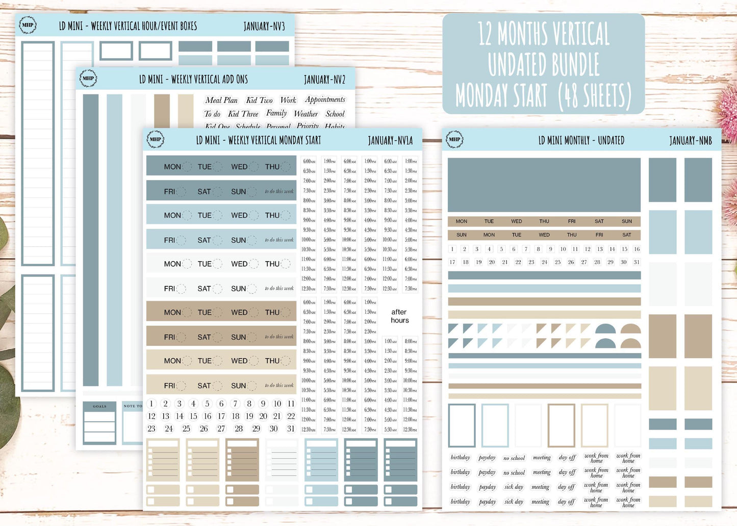 Neutral Color Bundles for Small Horizontal & Vertical Laurel Denise Planners. (Formerly Mini Planner) || NMBDLS