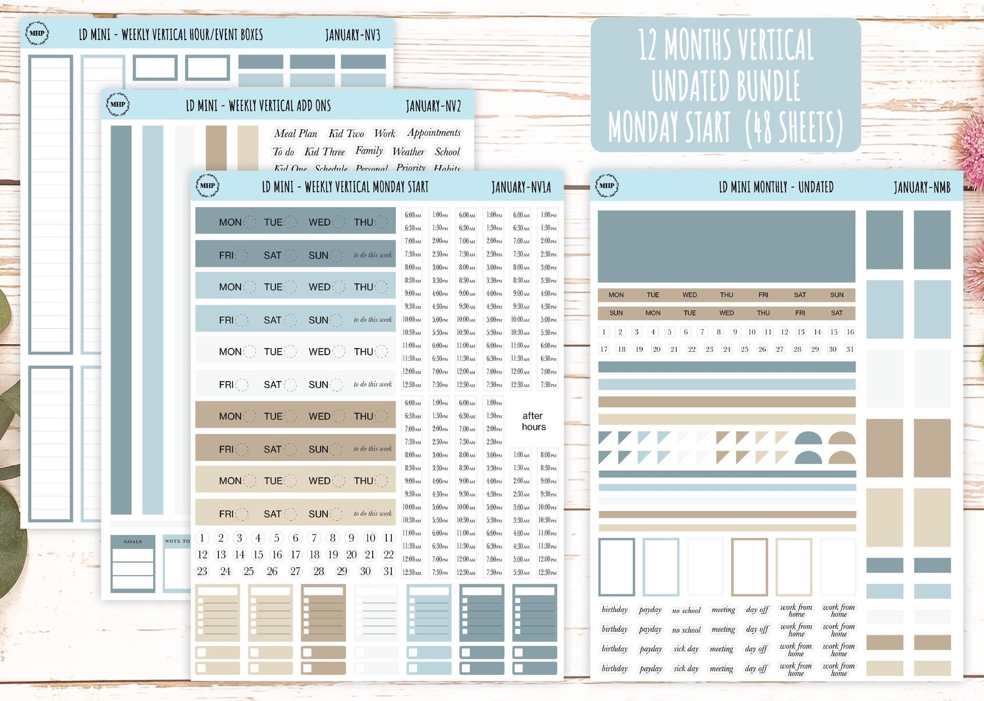 Neutral Color Bundles for Small Horizontal & Vertical Laurel Denise Planners. (Formerly Mini Planner) || NMBDLS
