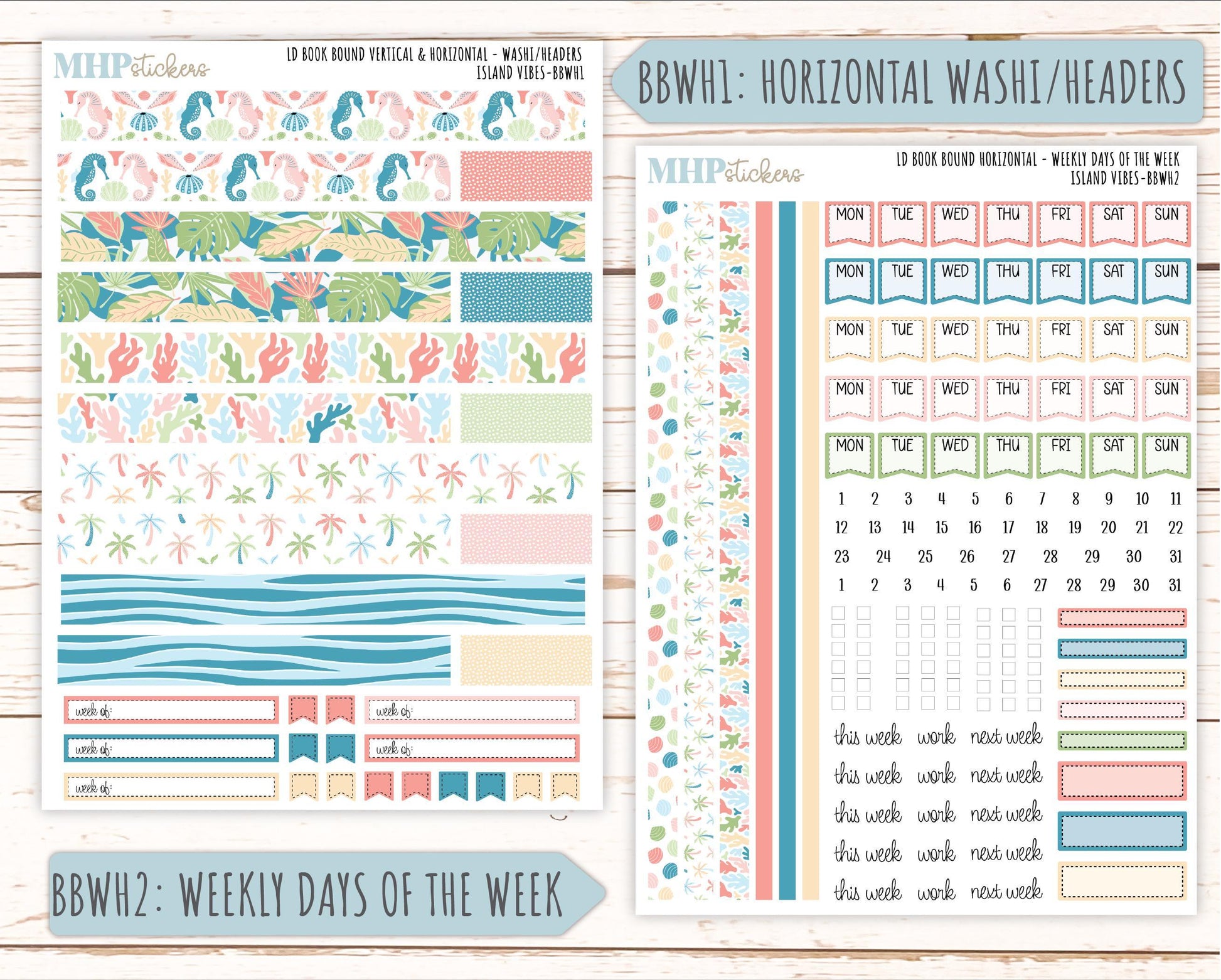 August 2025 Stickers for The Mae & The Kristy Laurel Denise Planners ( Formerly Book Bound Planner) "Island Vibes" || BB