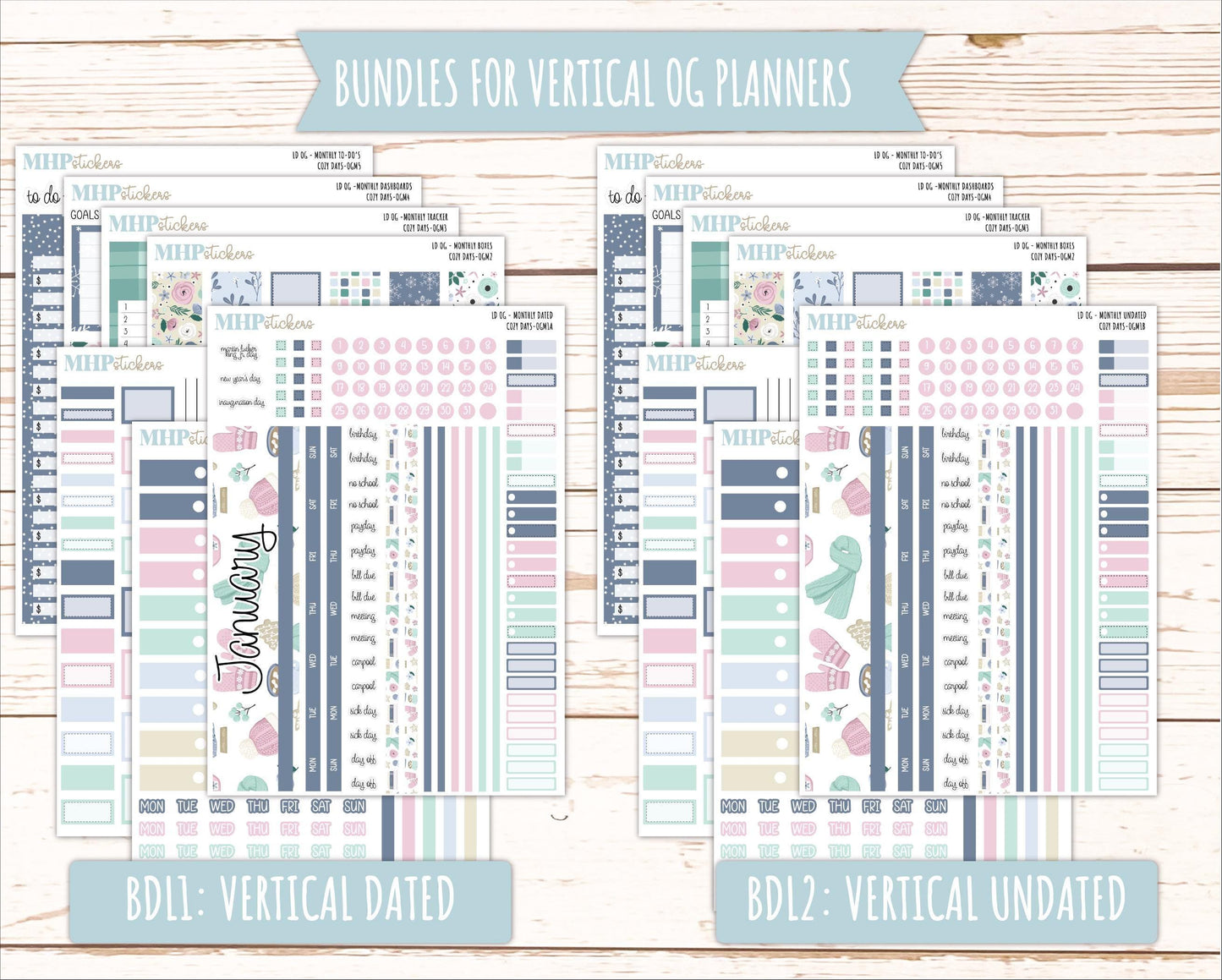 JANUARY 2025 Stickers for Large size Horizontal & Vertical Laurel Denise Planner. (Formerly Original or Standar Size) "Cozy Days" || OGCD