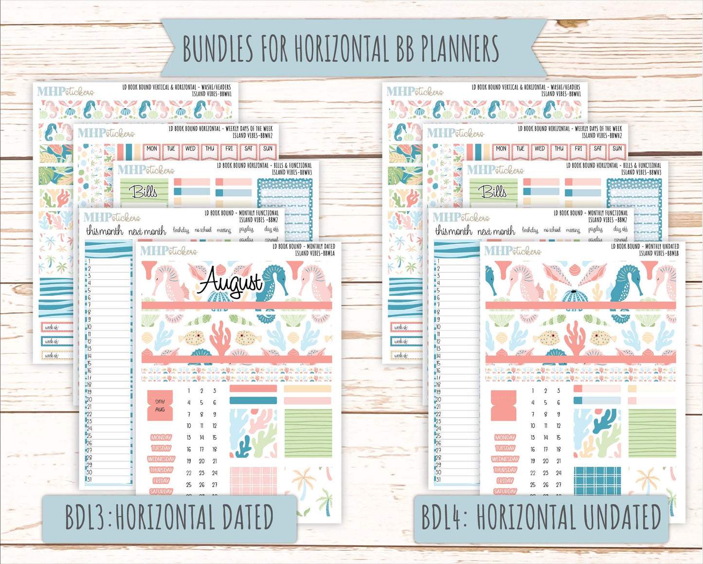 August 2025 Stickers for The Mae & The Kristy Laurel Denise Planners ( Formerly Book Bound Planner) "Island Vibes" || BB