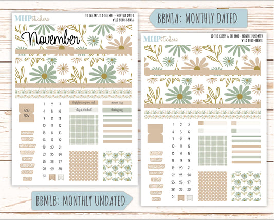 NOVEMBER 2025 Stickers for The Mae & The Kristy Laurel Denise Planners (Formerly Book Bound Planner) "Wild Boho" || BB