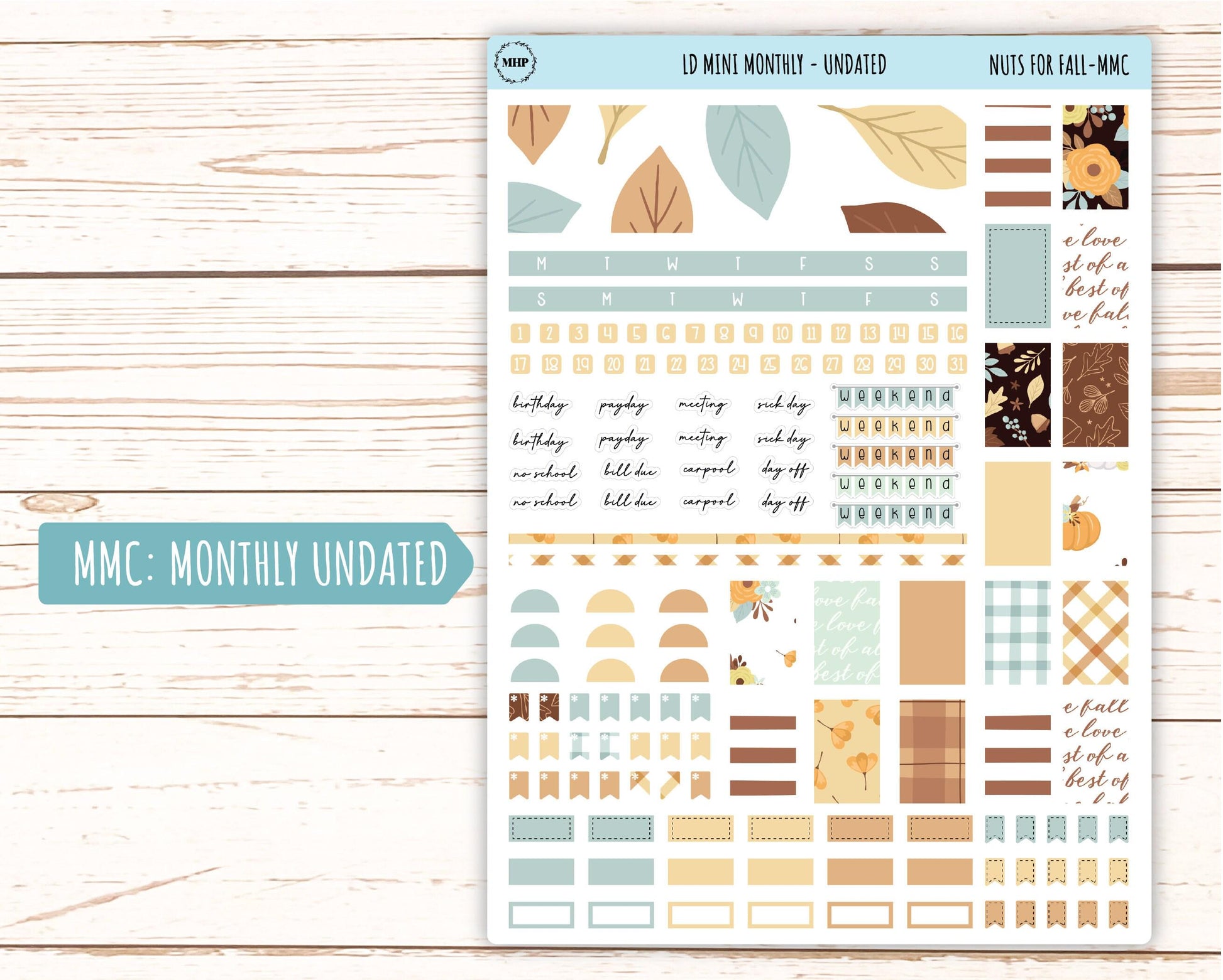 October Stickers for small Laurel Denise Planners "Nuts for Fall" || MNF