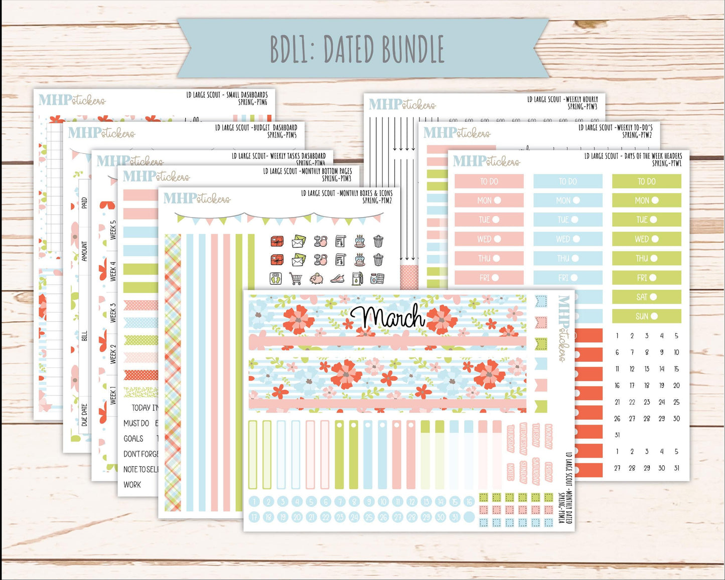 MARCH 2026 Stickers for the Large Scout Planner (formerly Portrait Planner). For Laurel Denise Planners "Spring" ||PT