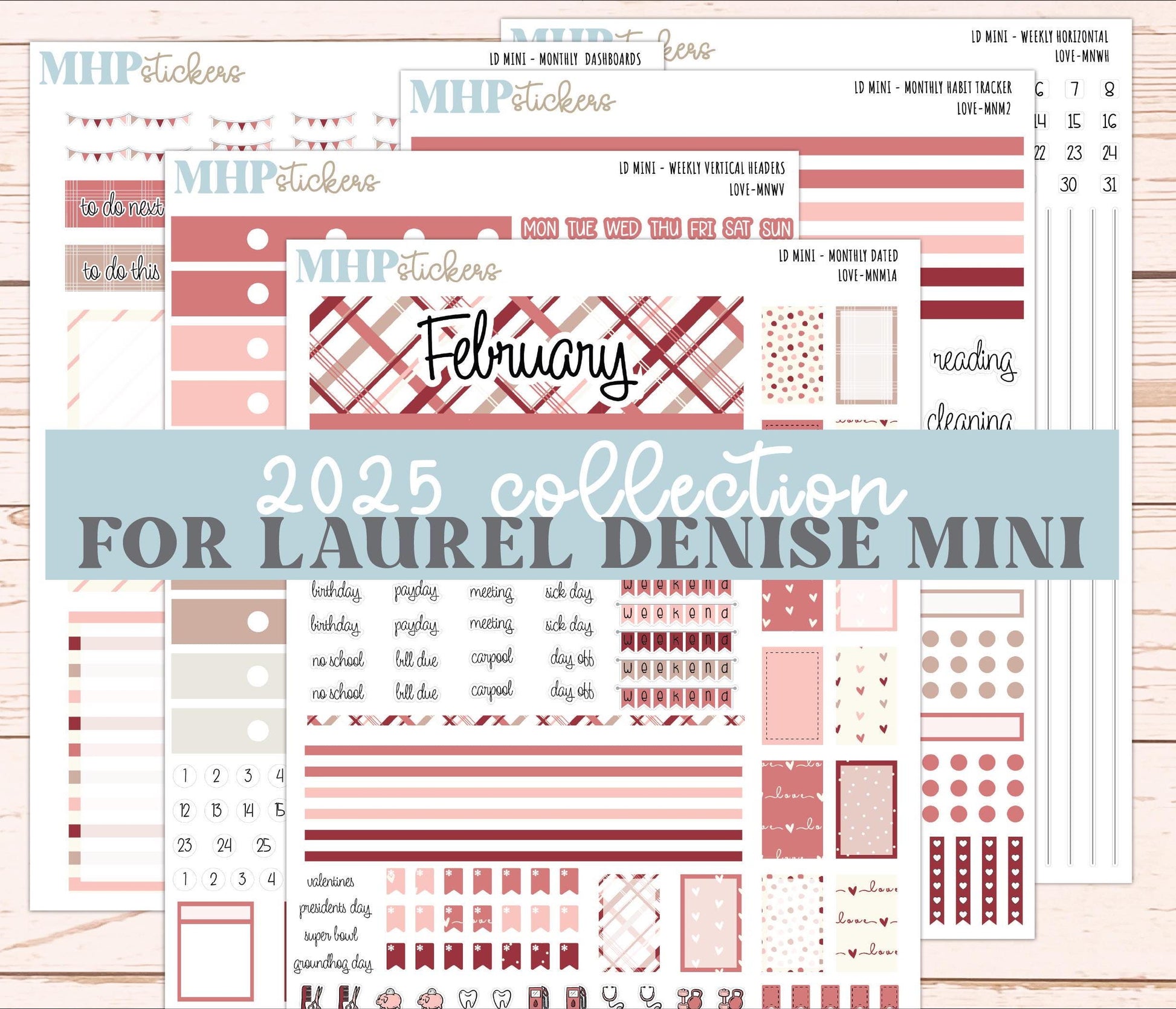 FEBRUARY 2025 Stickers for Small Horizontal & Vertical Laurel Denise Planners. (Formerly Mini Planner) "Love" || MNLV