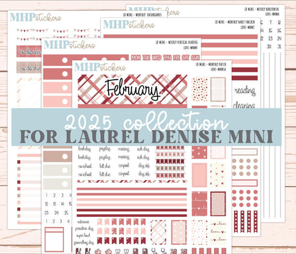 FEBRUARY 2025 Stickers for Small Horizontal & Vertical Laurel Denise Planners. (Formerly Mini Planner) "Love" || MNLV