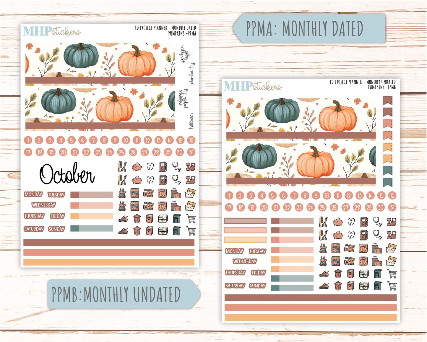 OCTOBER Stickers for the large Laurel Denise Rose Planner (Formerly Project Planner) "Pumpkins" || PP