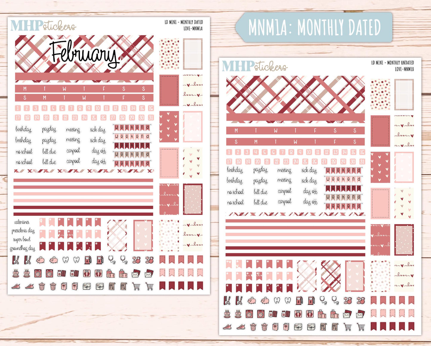 FEBRUARY 2025 Stickers for Small Horizontal & Vertical Laurel Denise Planners. (Formerly Mini Planner) "Love" || MNLV