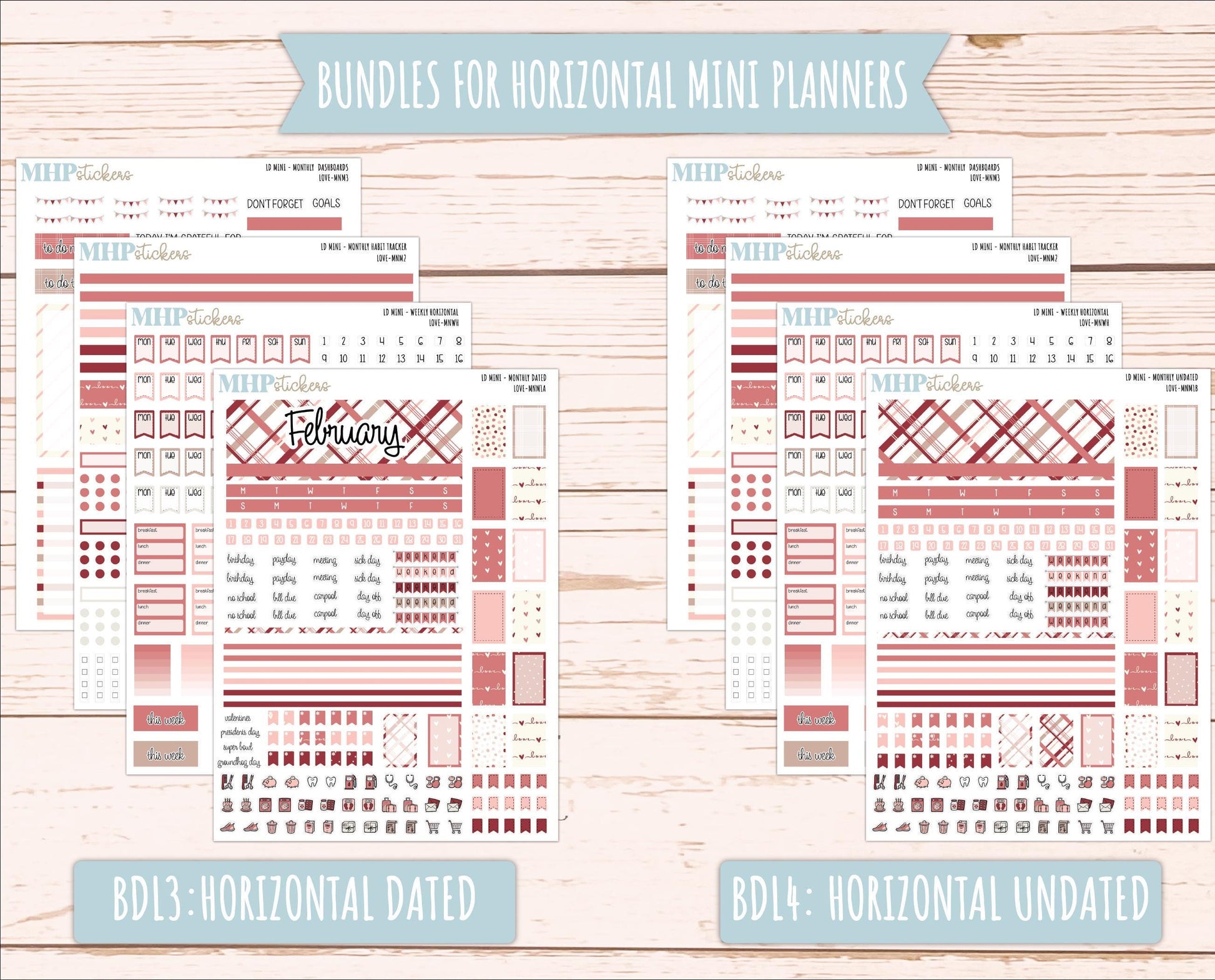 FEBRUARY 2025 Stickers for Small Horizontal & Vertical Laurel Denise Planners. (Formerly Mini Planner) "Love" || MNLV