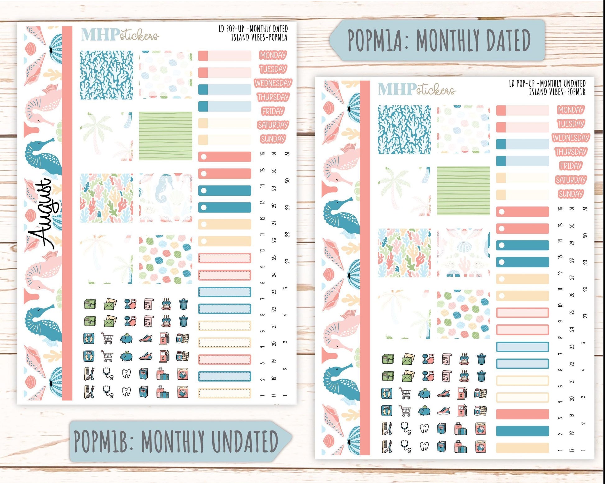 August 2025 Stickers for The Jo Laurel Denise Planner (Formerly Pop-Up Planner) "Island Vibes" || POPIV