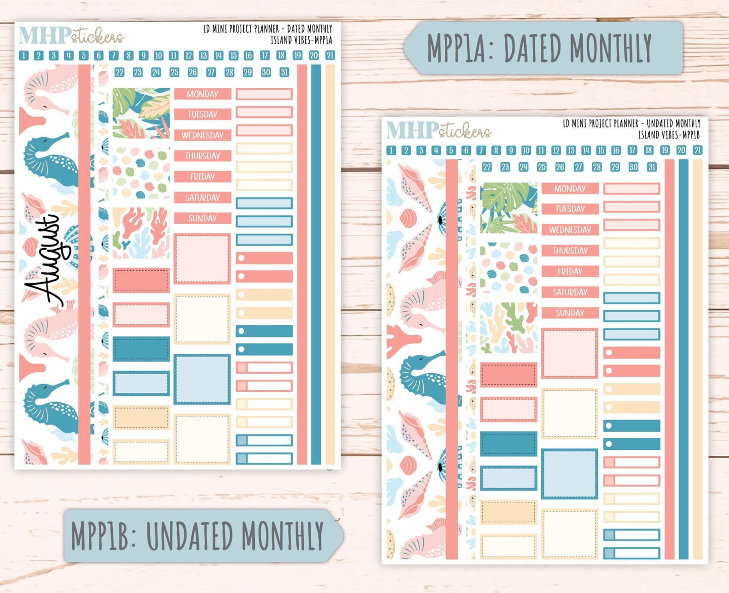 AUGUST 2025 Stickers for The Rose Small Laurel Denise Planner (Formerly Mini Project Planner) "Island Vibes" || MPPIV