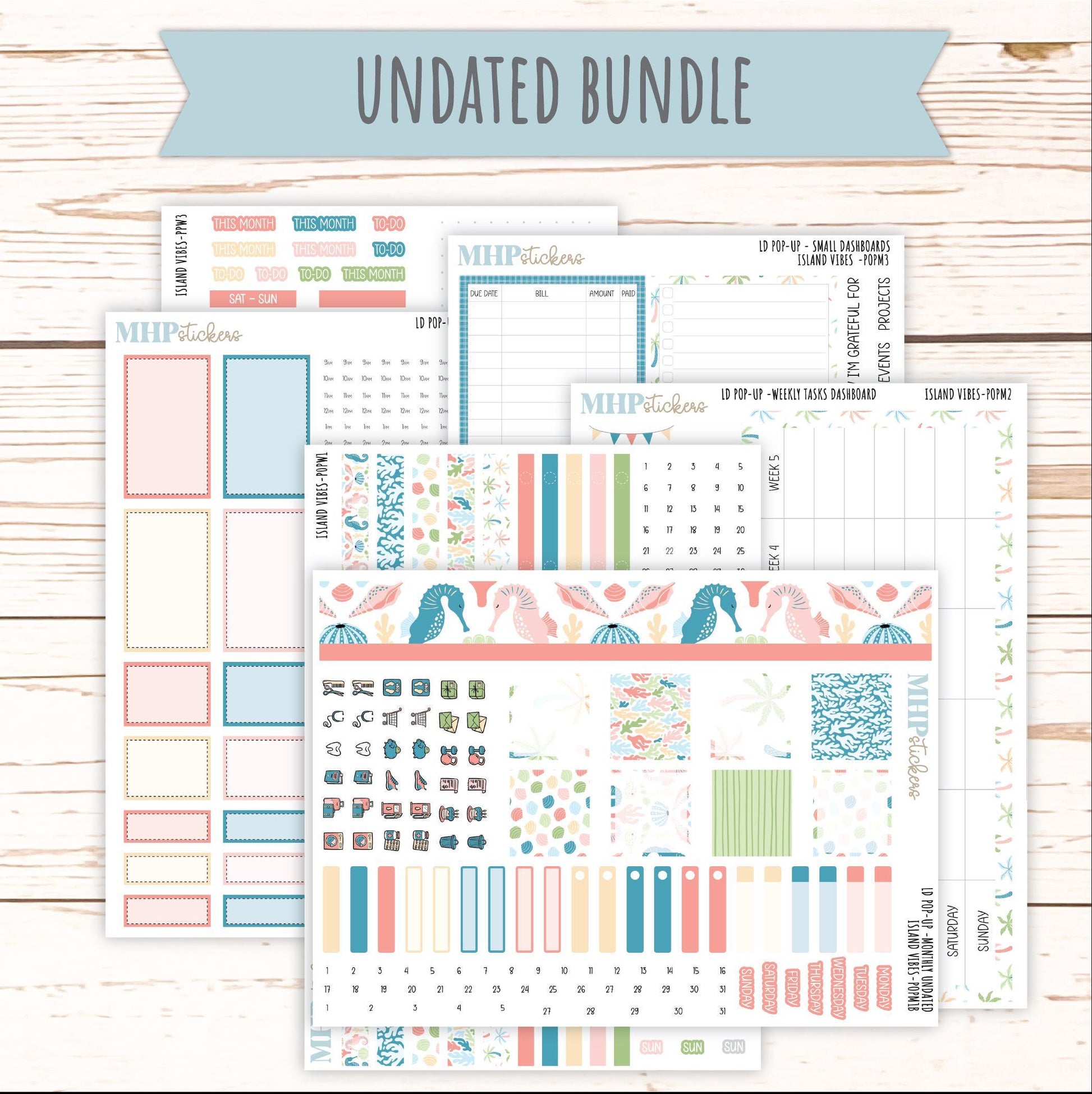 August 2025 Stickers for The Jo Laurel Denise Planner (Formerly Pop-Up Planner) "Island Vibes" || POPIV