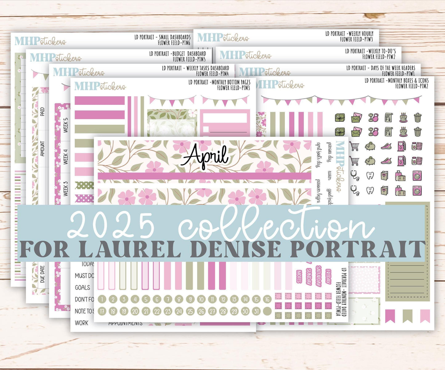APRIL 2025 Stickers for The Scout Laurel Denise Planner (formerly Portrait Planner). "Flower Field" || PTFF