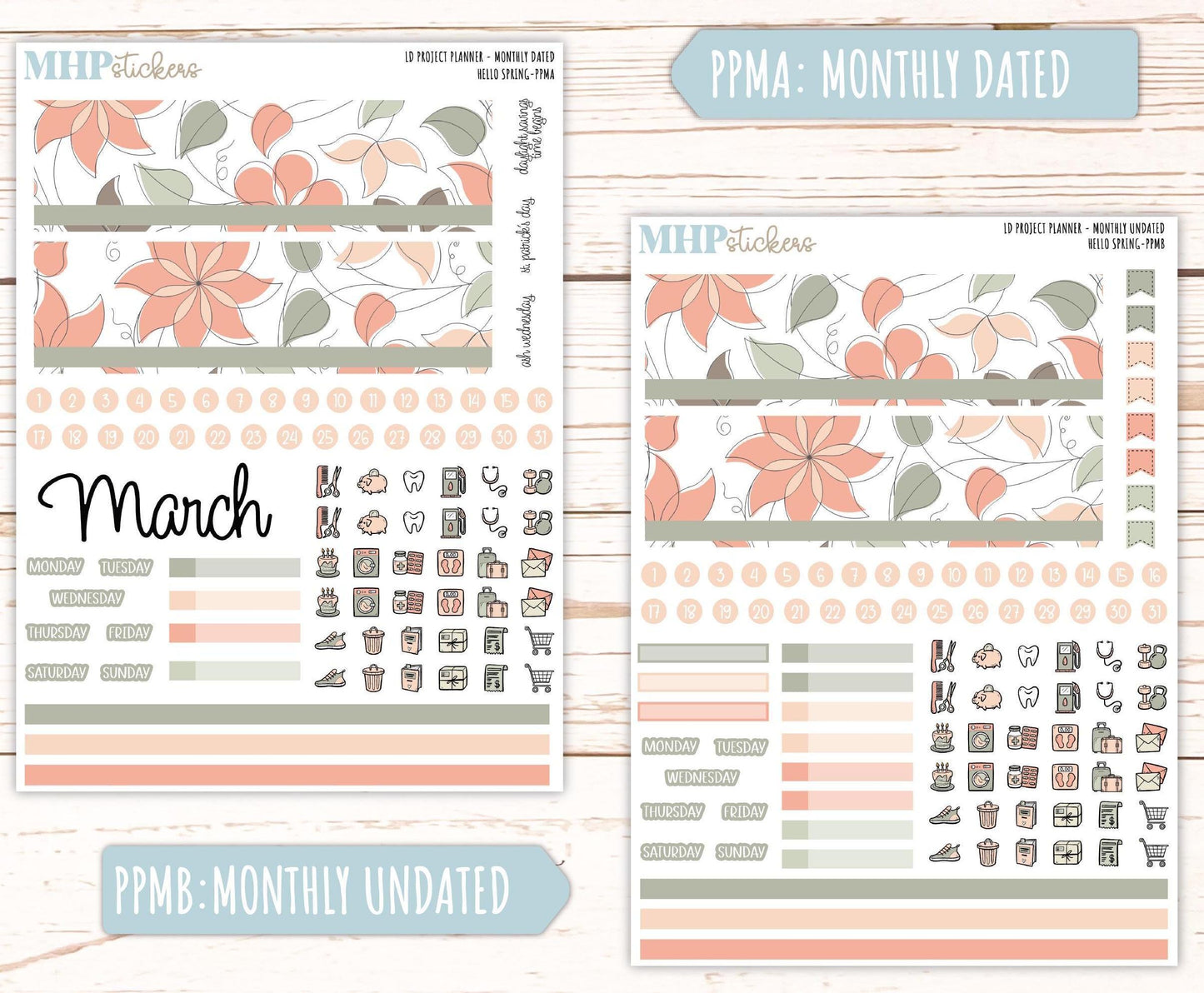 MARCH Stickers for The Rose Large Laurel Denise Planner (Formerly Project Planner) "Hello Spring" || PPHS