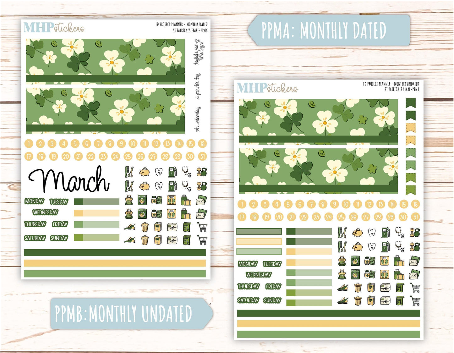 MARCH Stickers for The Rose Large Laurel Denise Planner (Formerly Project Planner) "St Patricks Flare" || PPSPF