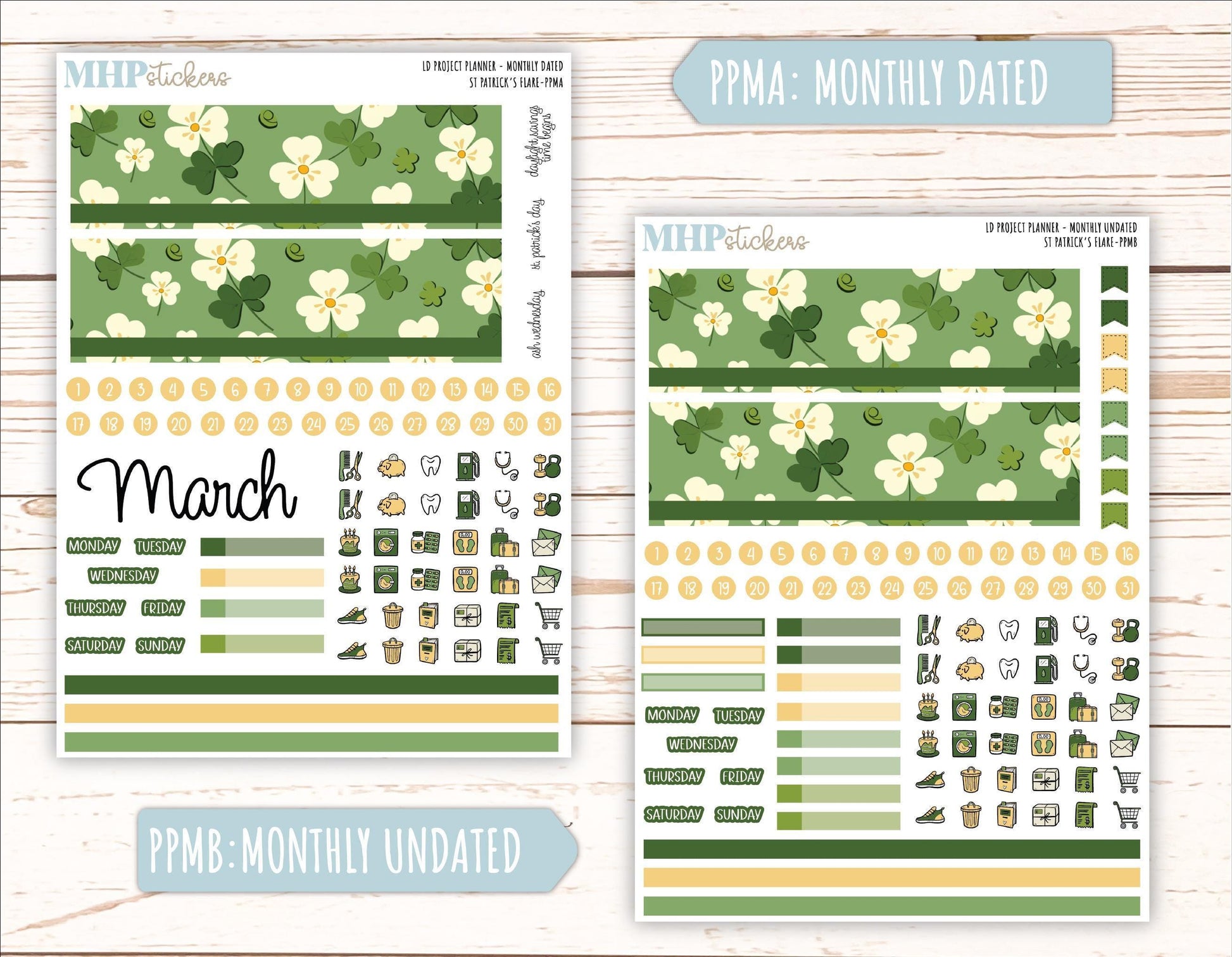 MARCH Stickers for The Rose Large Laurel Denise Planner (Formerly Project Planner) "St Patricks Flare" || PPSPF
