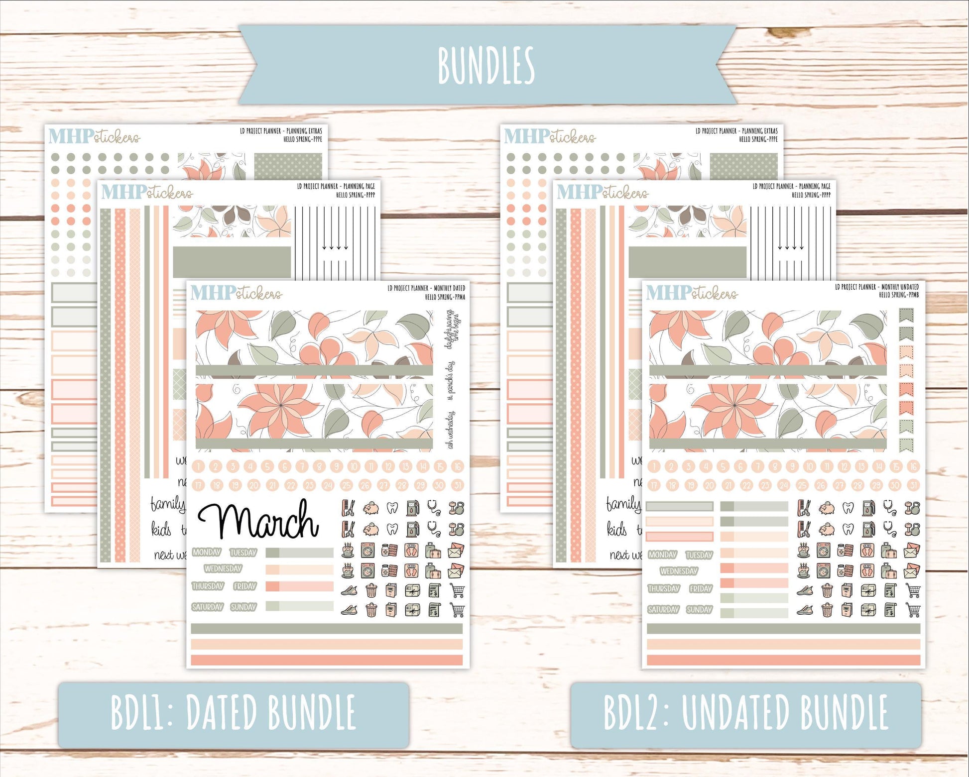 MARCH Stickers for The Rose Large Laurel Denise Planner (Formerly Project Planner) "Hello Spring" || PPHS