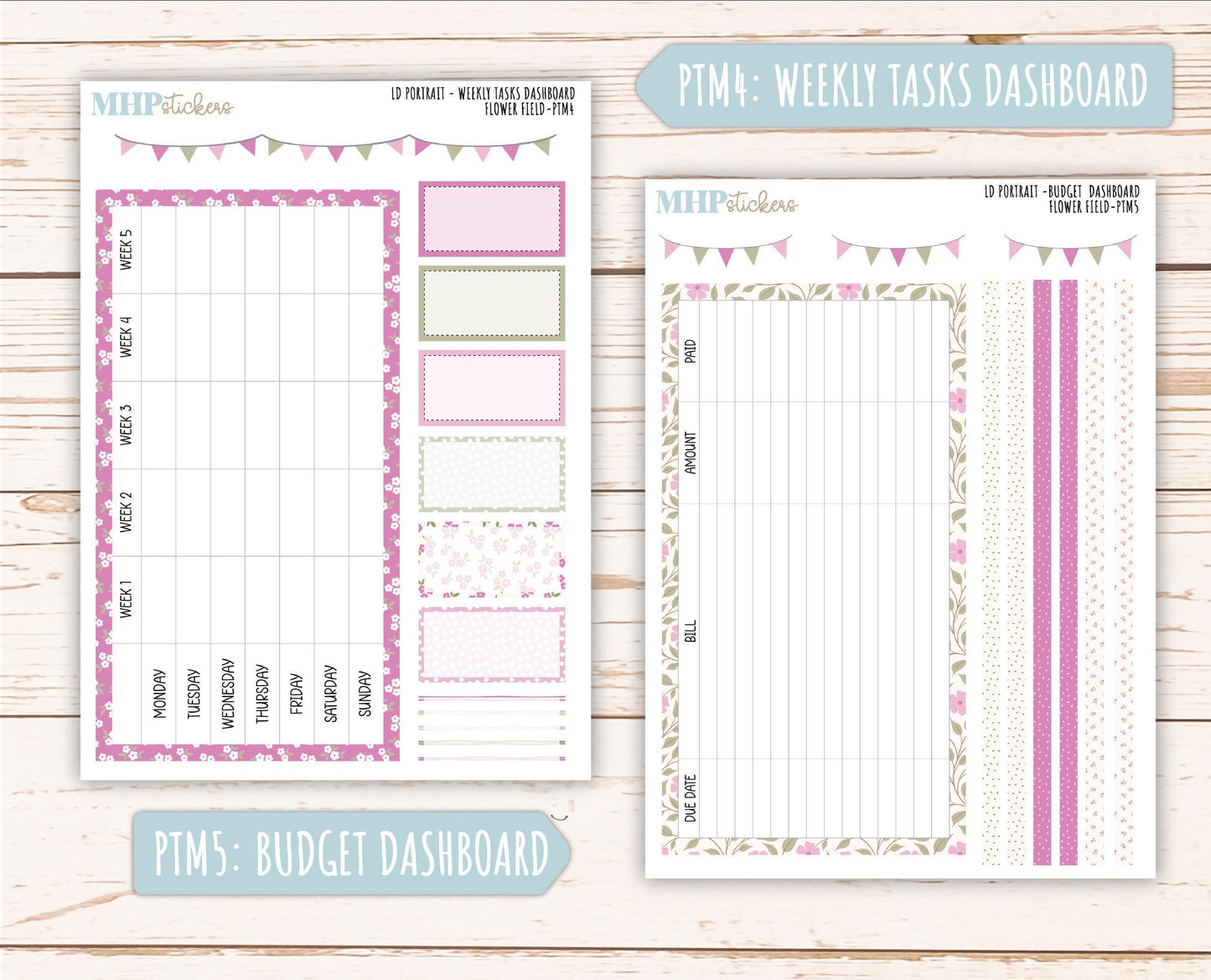 APRIL 2025 Stickers for The Scout Laurel Denise Planner (formerly Portrait Planner). "Flower Field" || PTFF