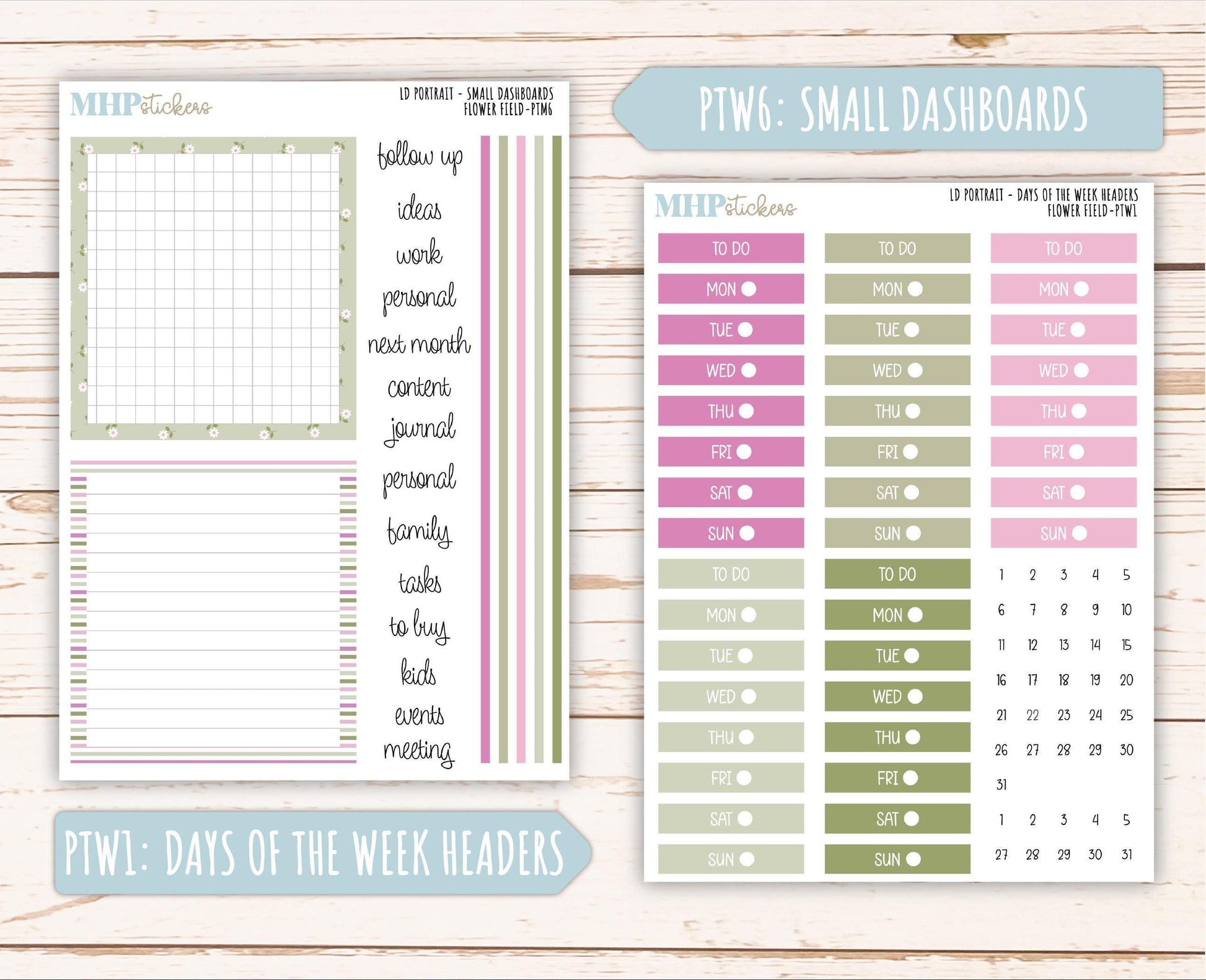APRIL 2025 Stickers for The Scout Laurel Denise Planner (formerly Portrait Planner). "Flower Field" || PTFF